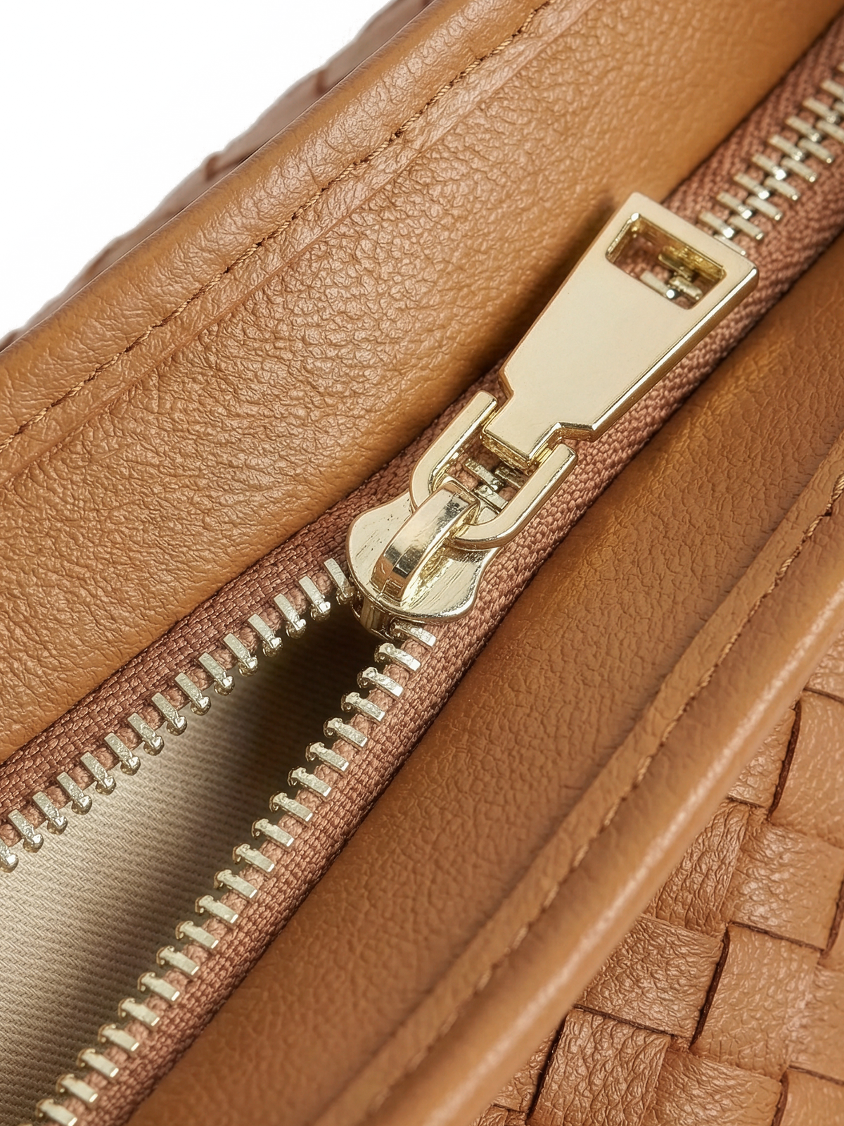 Versa Large Tan Brown Woven Convertible Leather Tote