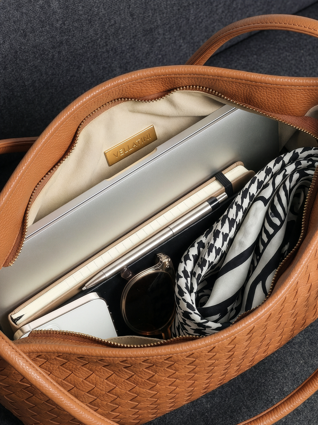 Versa Tan Brown Woven Convertible Leather Tote