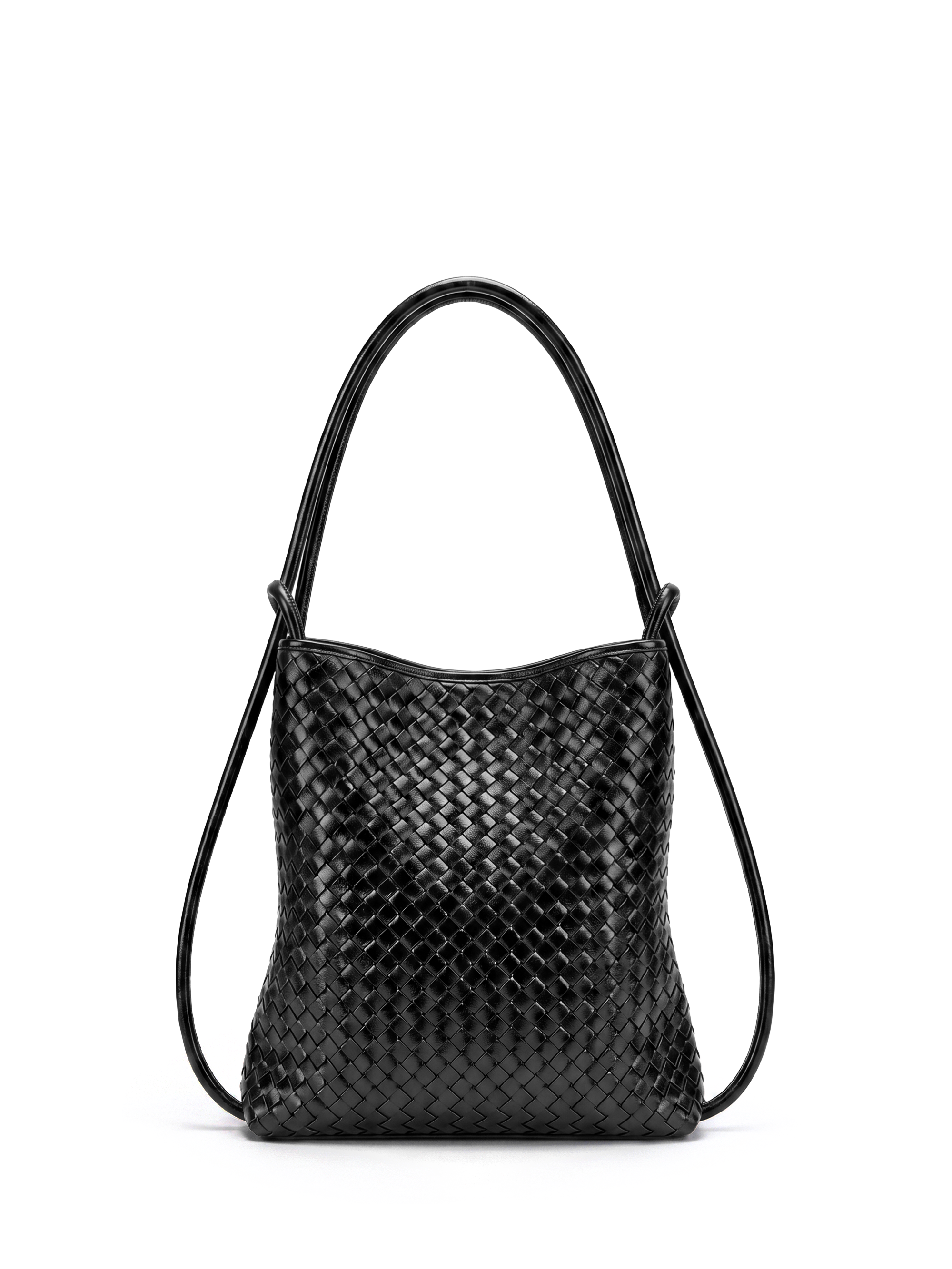 Mini Versa Black Woven Convertible Leather Tote