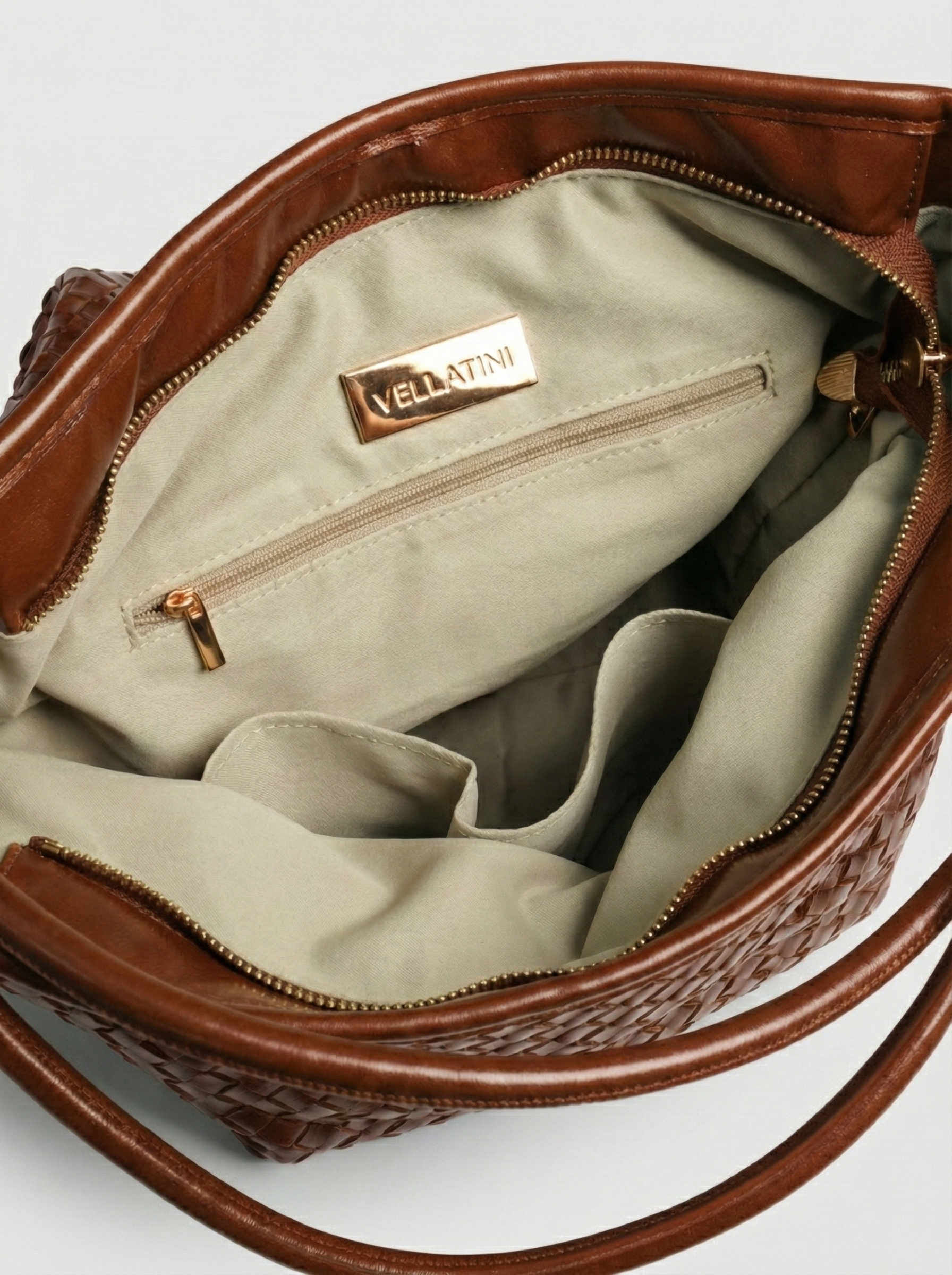 Versa Large Caramel Woven Convertible Leather Tote