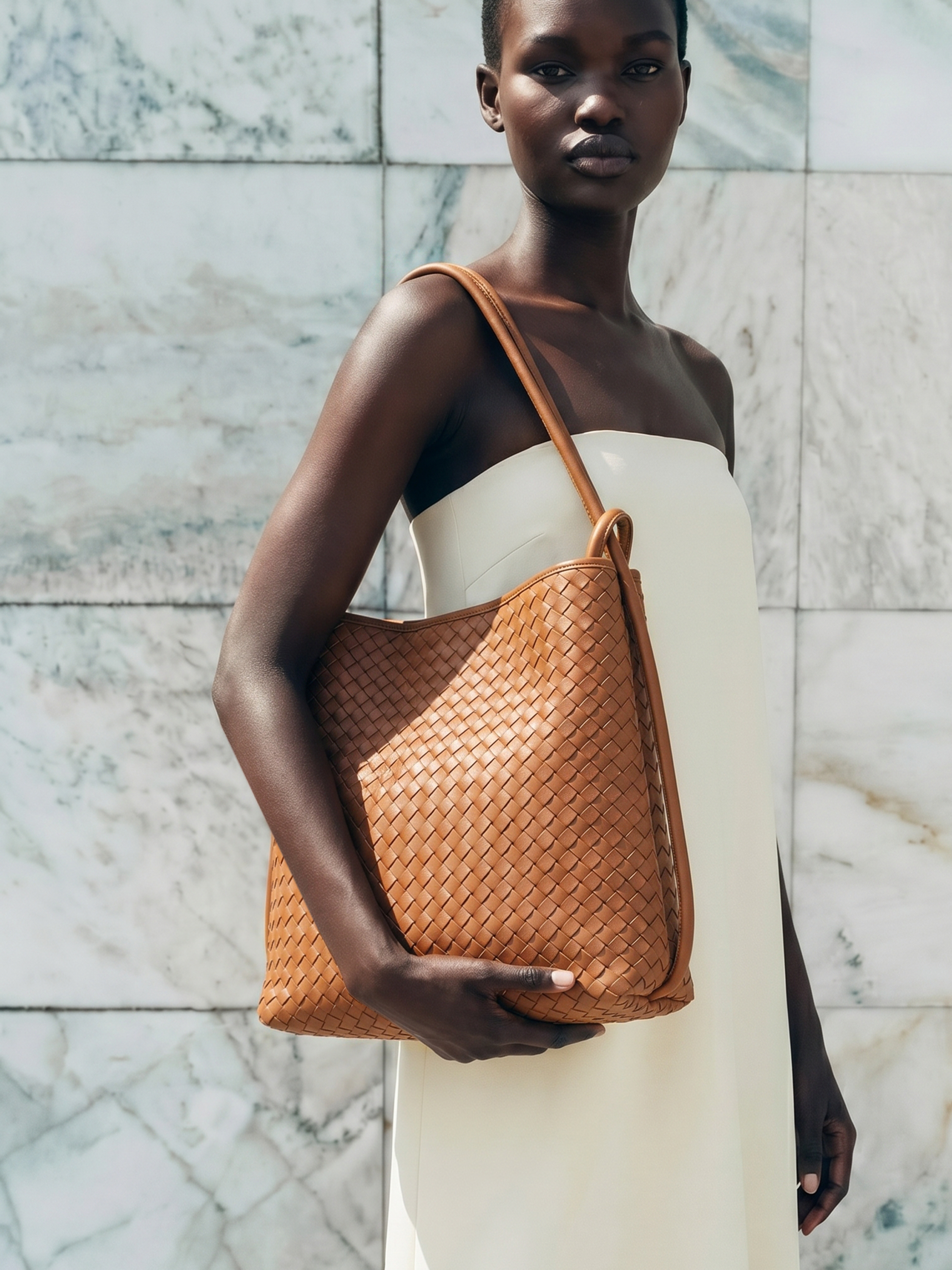 Mini Versa Tan Woven Convertible Leather Tote