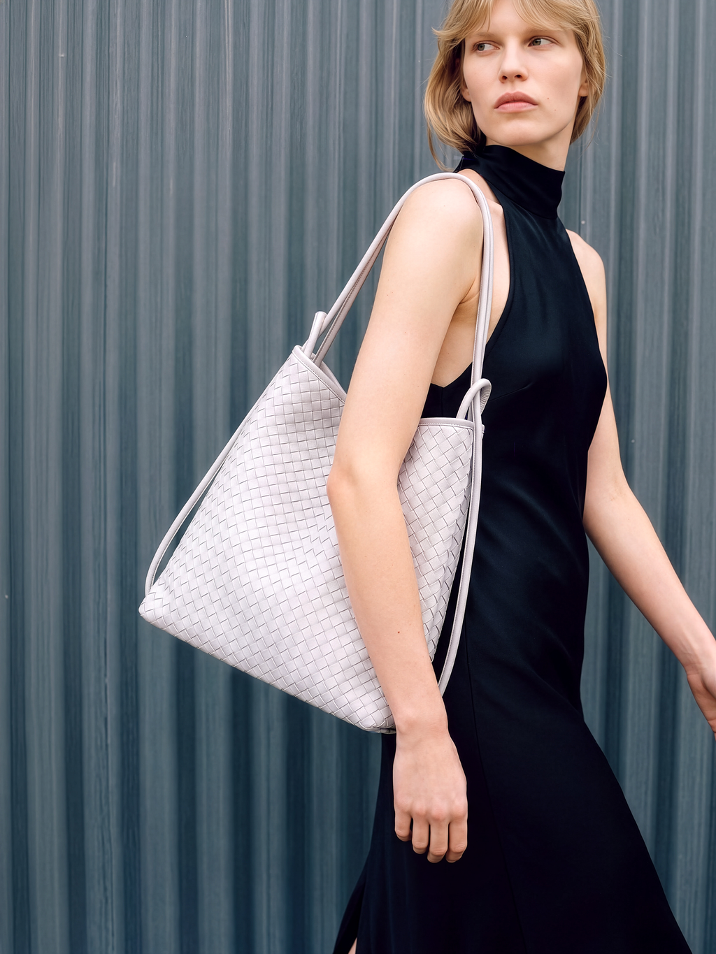 Mini Versa Ivory Woven Convertible Leather Tote