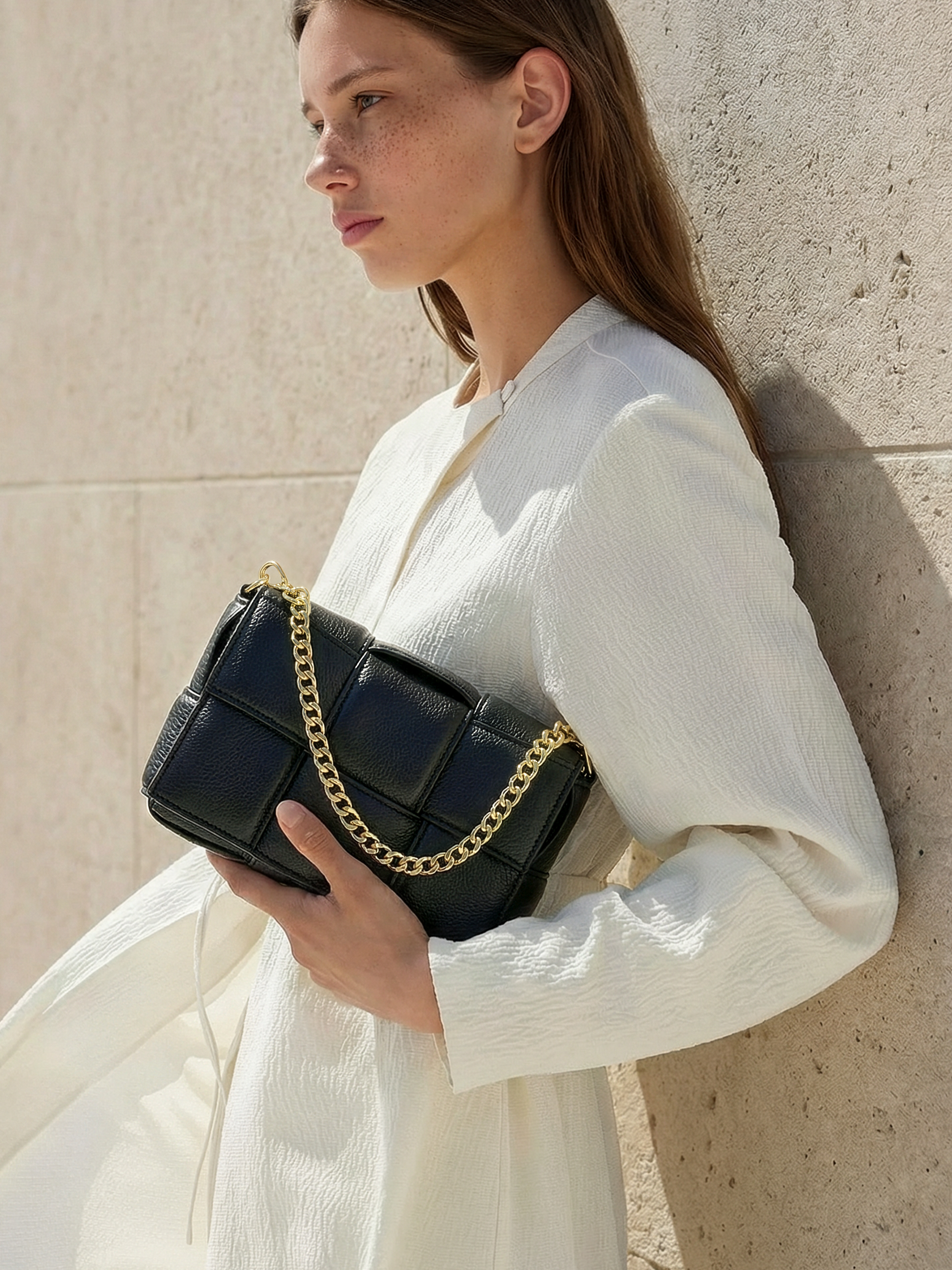 Annamo Black Leather Woven Bag
