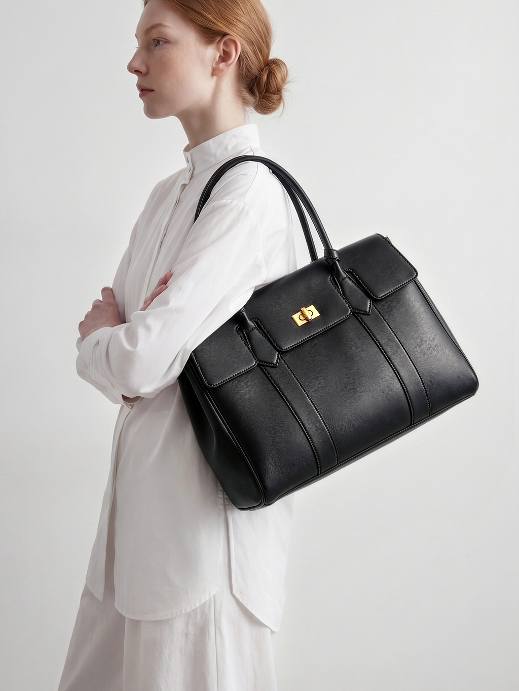 Domus Black Leather Top Handle Bag