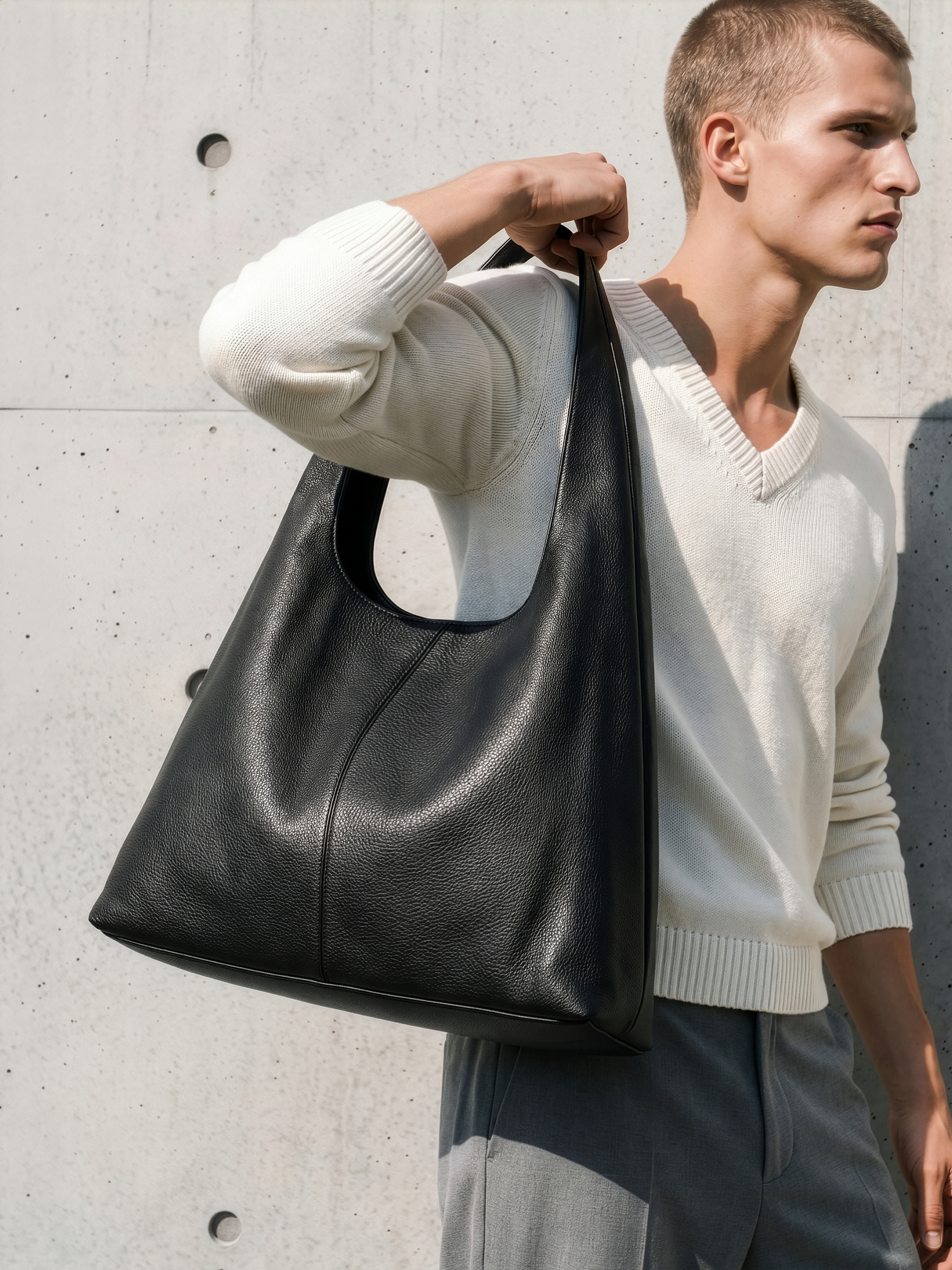 Alba Black Slouchy Leather Tote with Pouch