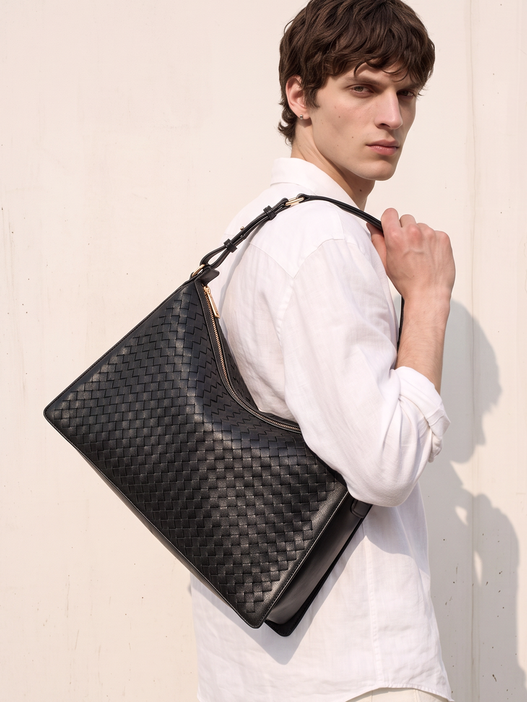 Vinci Black Woven Top Handle Bag