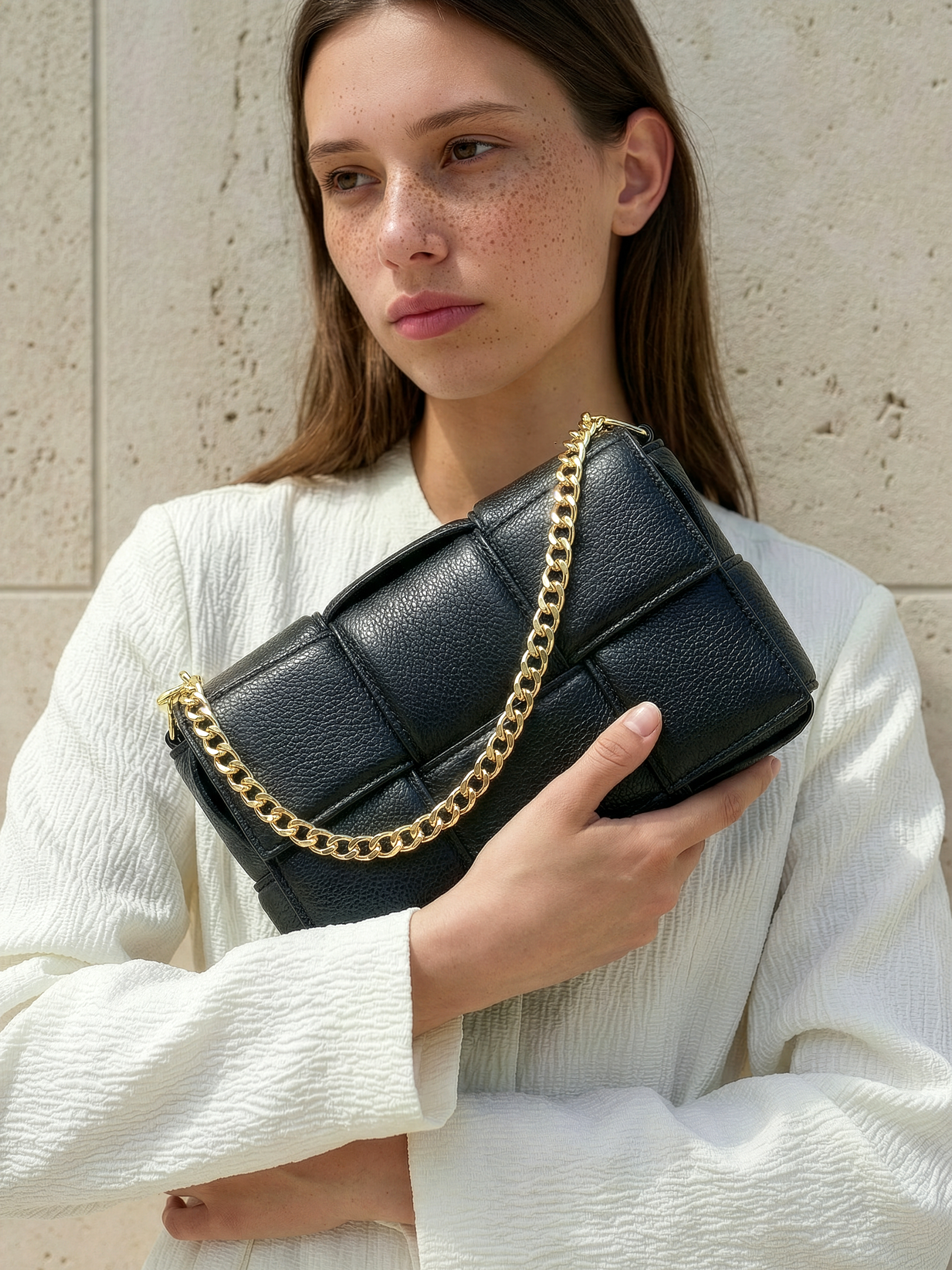 Annamo Black Leather Woven Bag