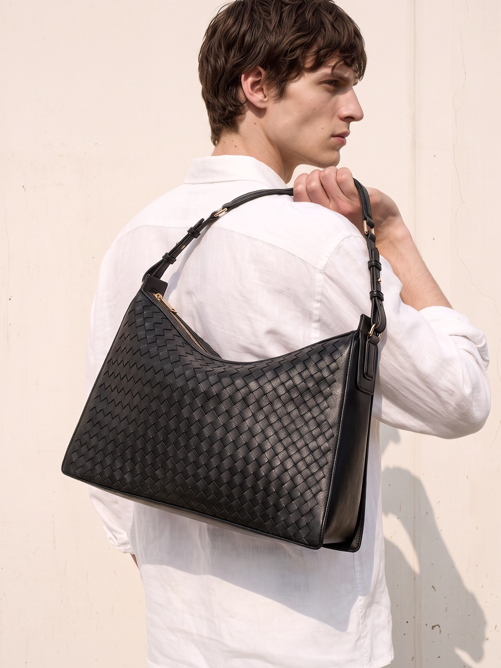 Vinci Black Woven Top Handle Bag
