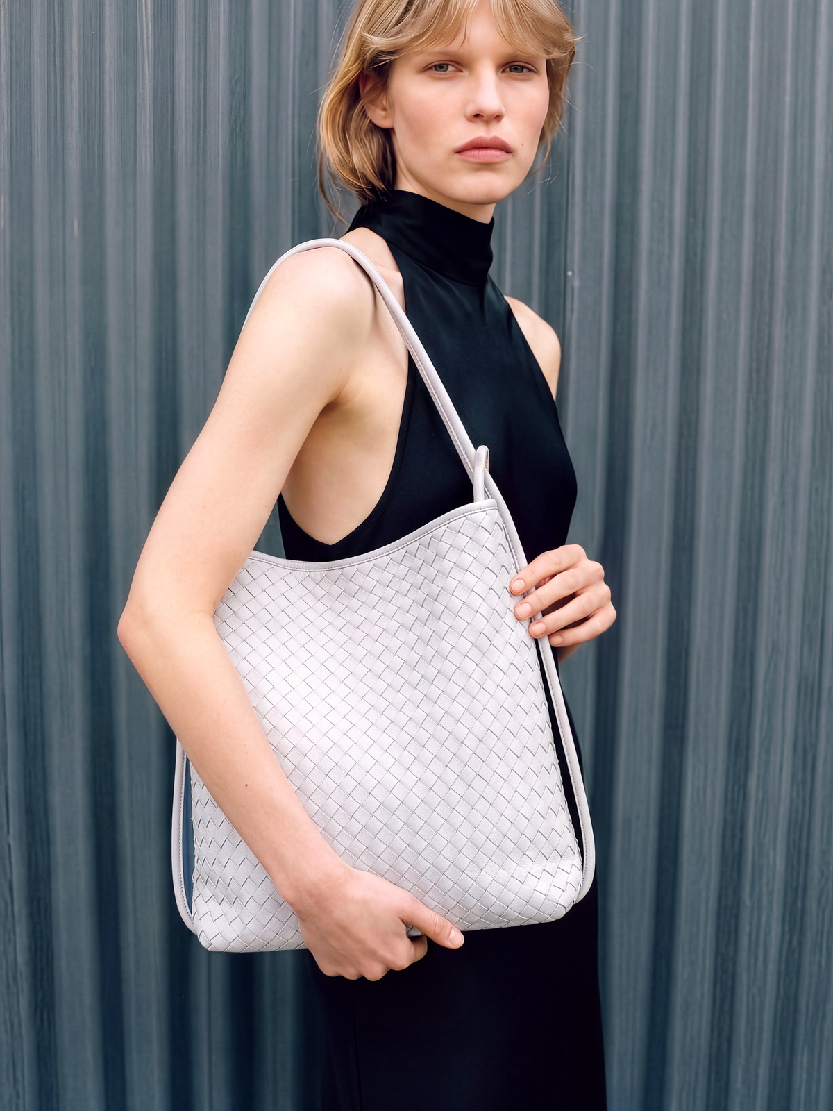 Mini Versa Ivory Woven Convertible Leather Tote