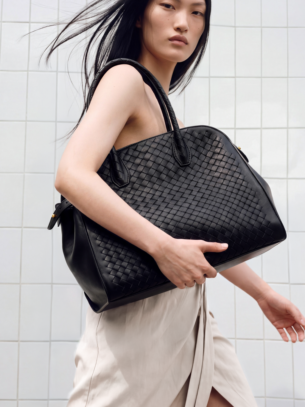 Forte Black Woven Top Handle Bag