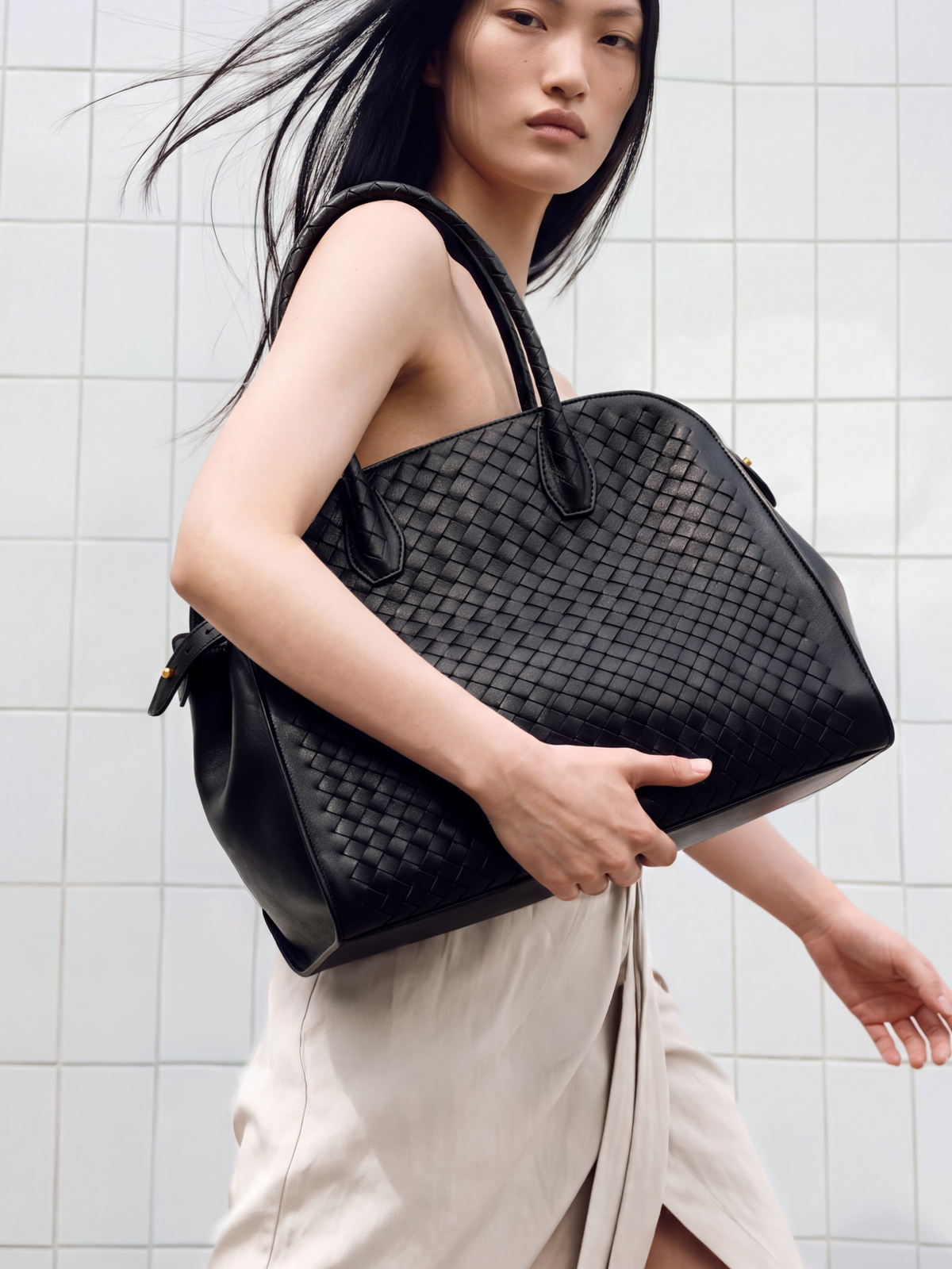 Forte Black Woven Top Handle Bag