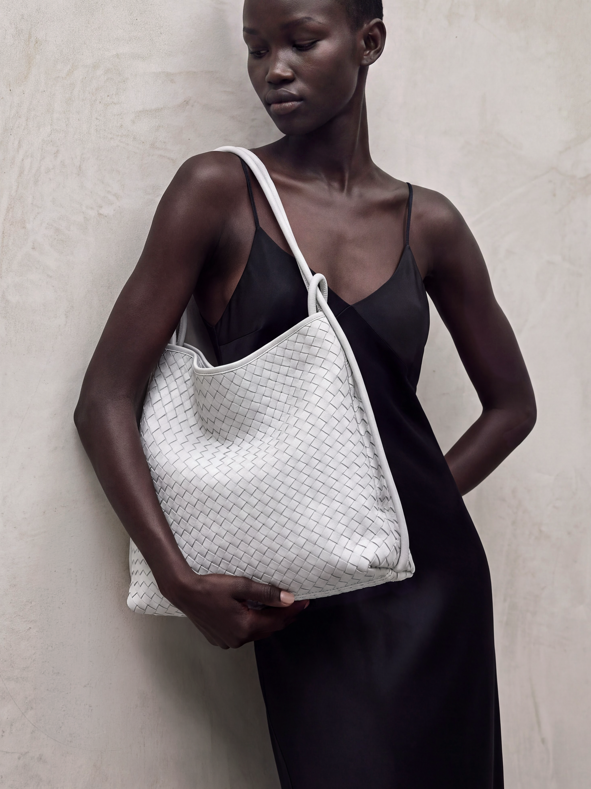 Versa Ivory Premium Woven Convertible Leather Tote