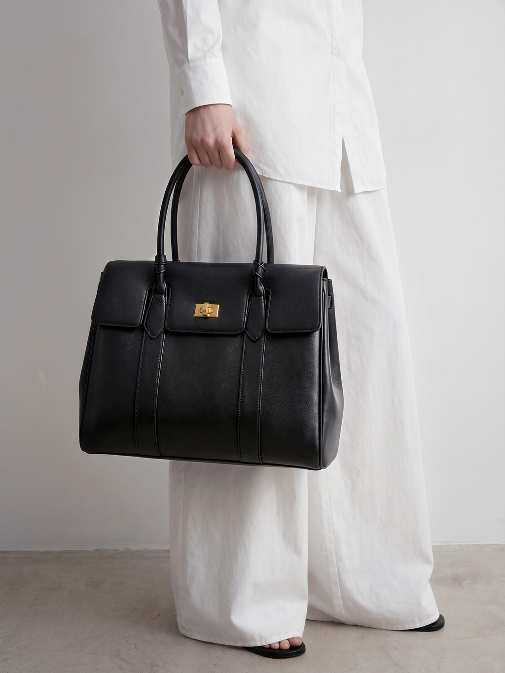 Domus Black Leather Top Handle Bag