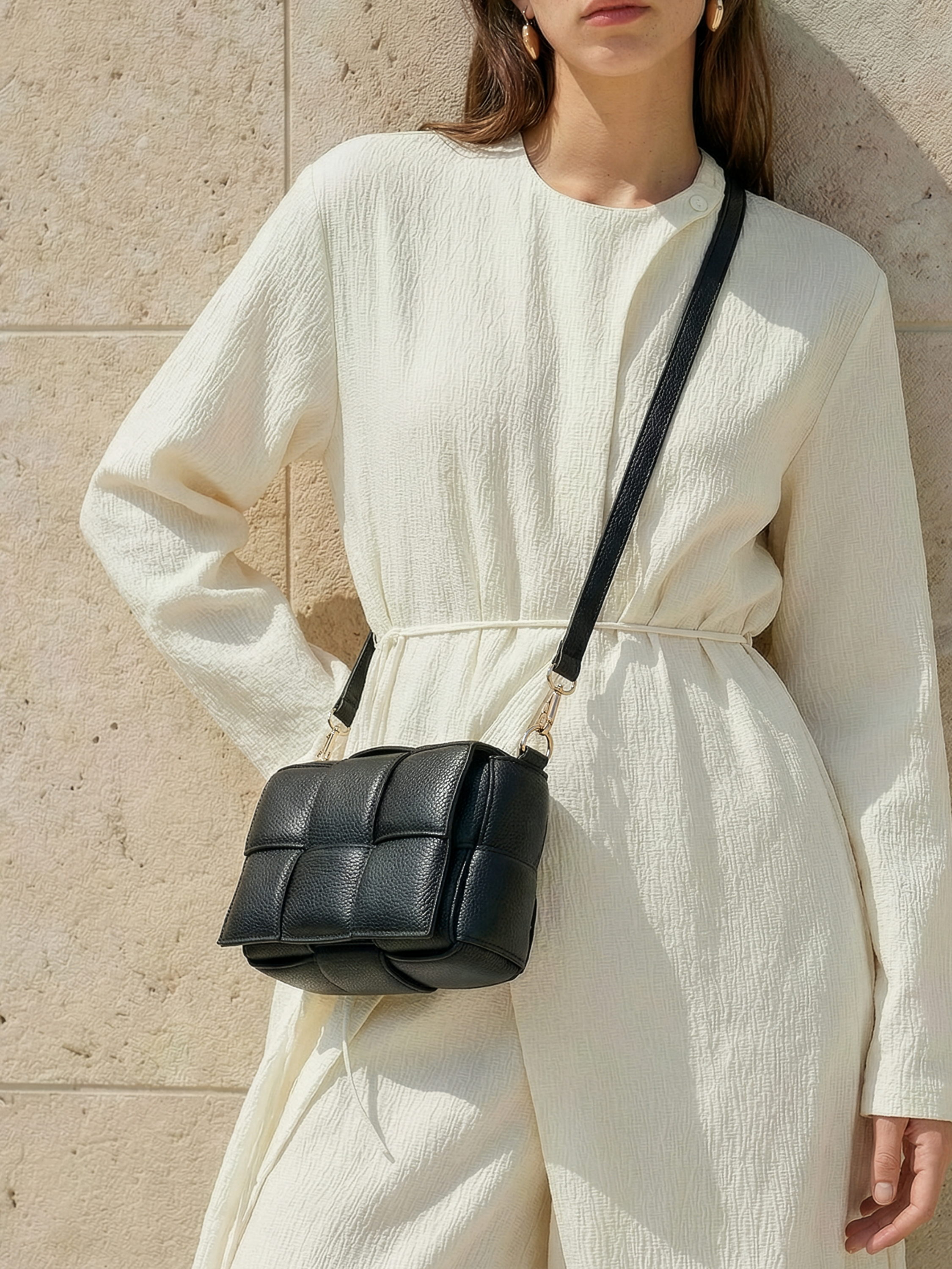 Annamo Black Leather Woven Bag