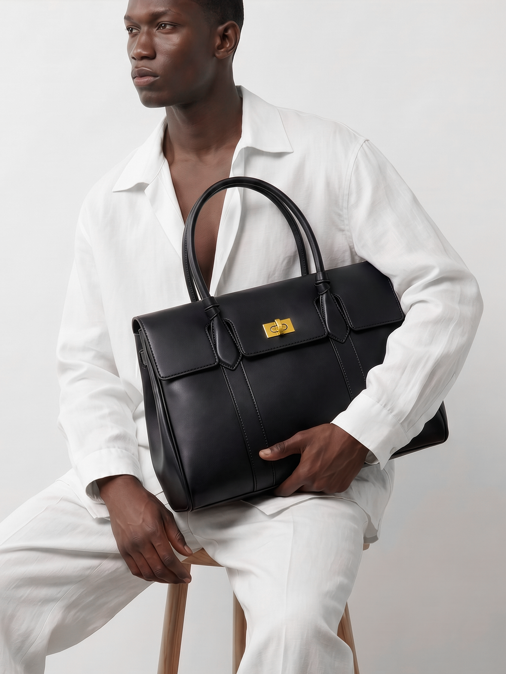 Domus Black Leather Top Handle Bag