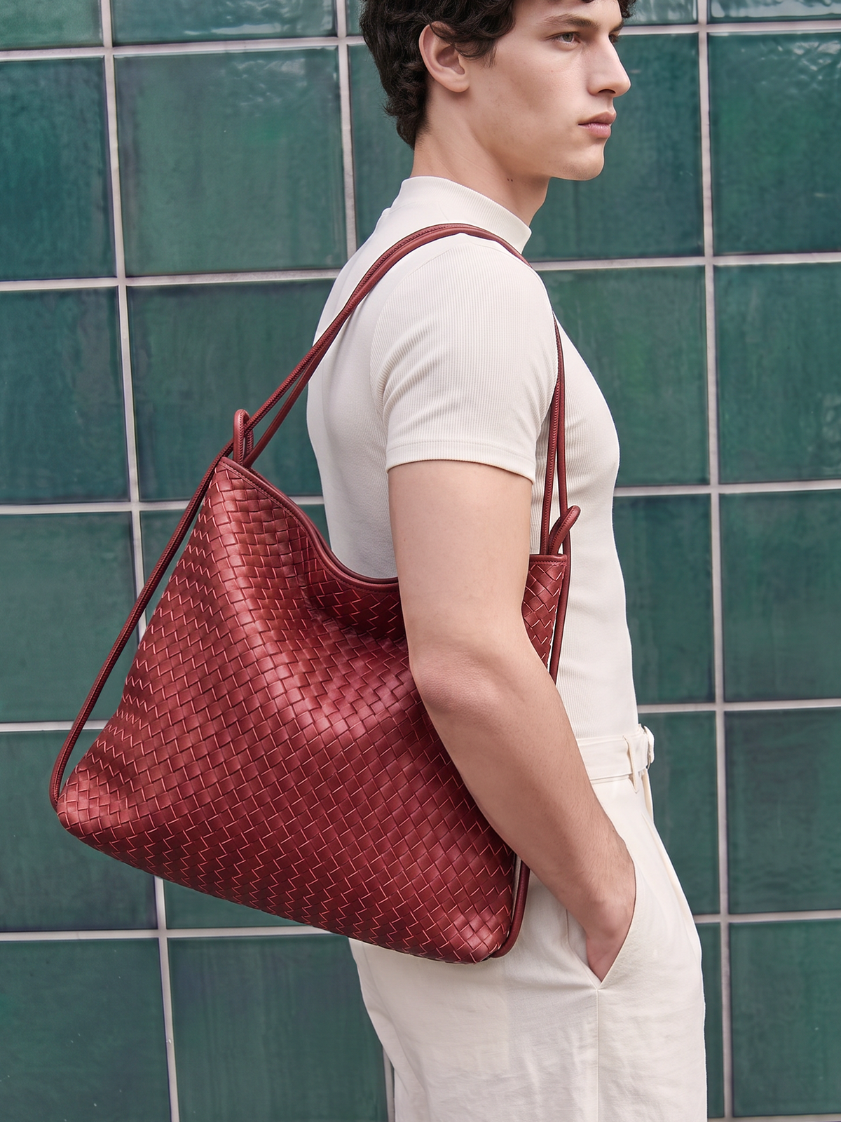 Versa Burgundy Woven Convertible Leather Tote
