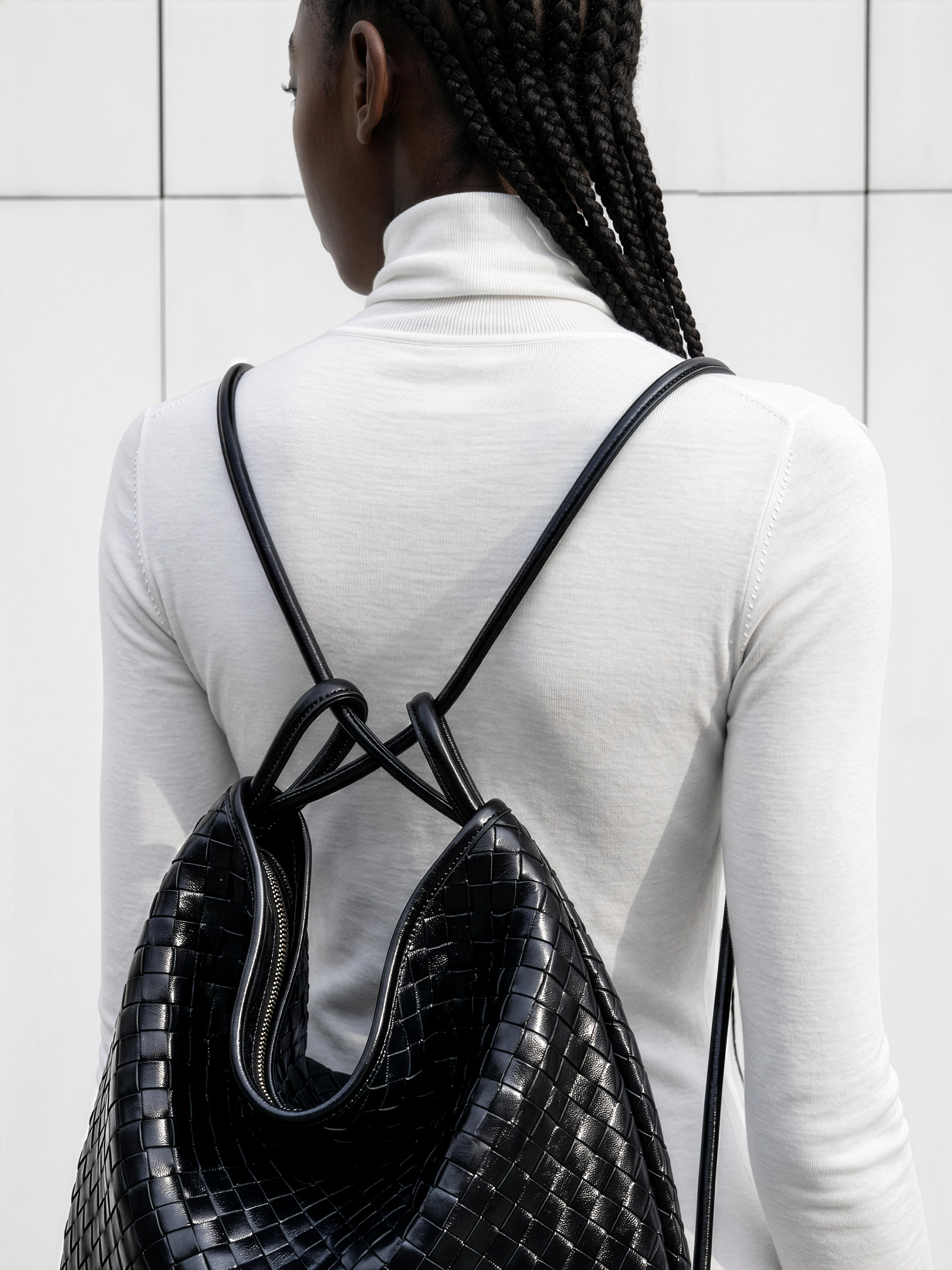 Versa Black Woven Convertible Leather Tote