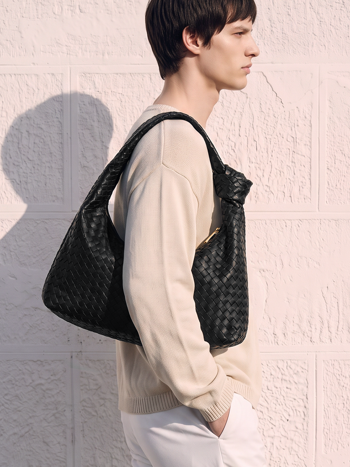 Nodo Black Woven Shoulder Bag