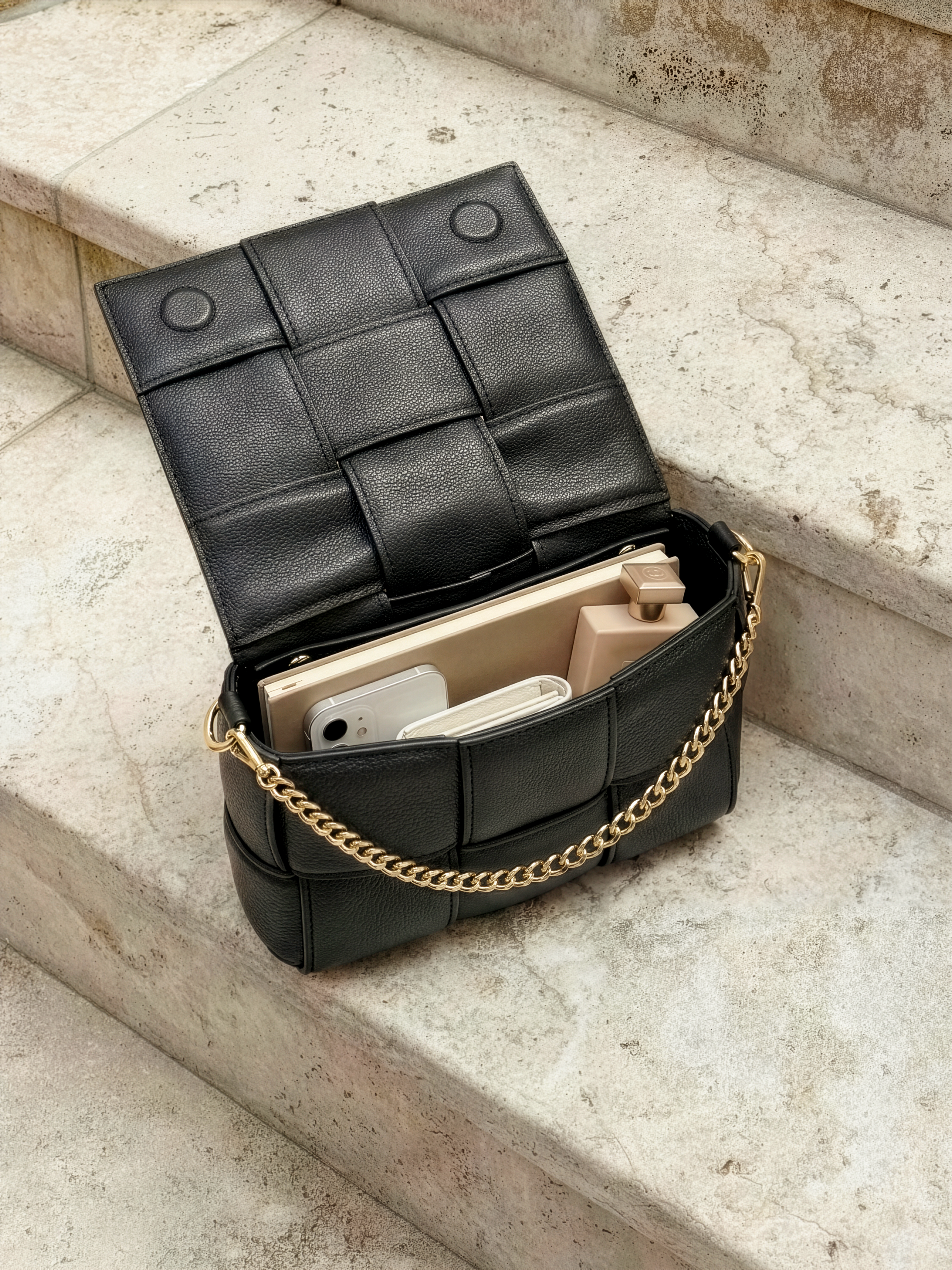 Annamo Black Leather Woven Bag