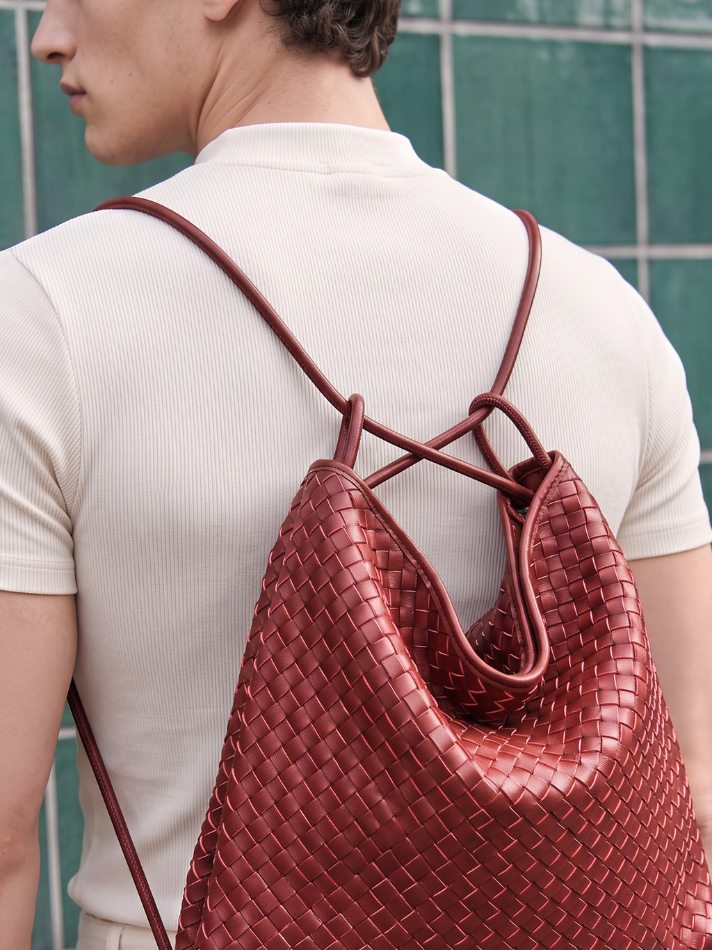 Versa Burgundy Woven Convertible Leather Tote