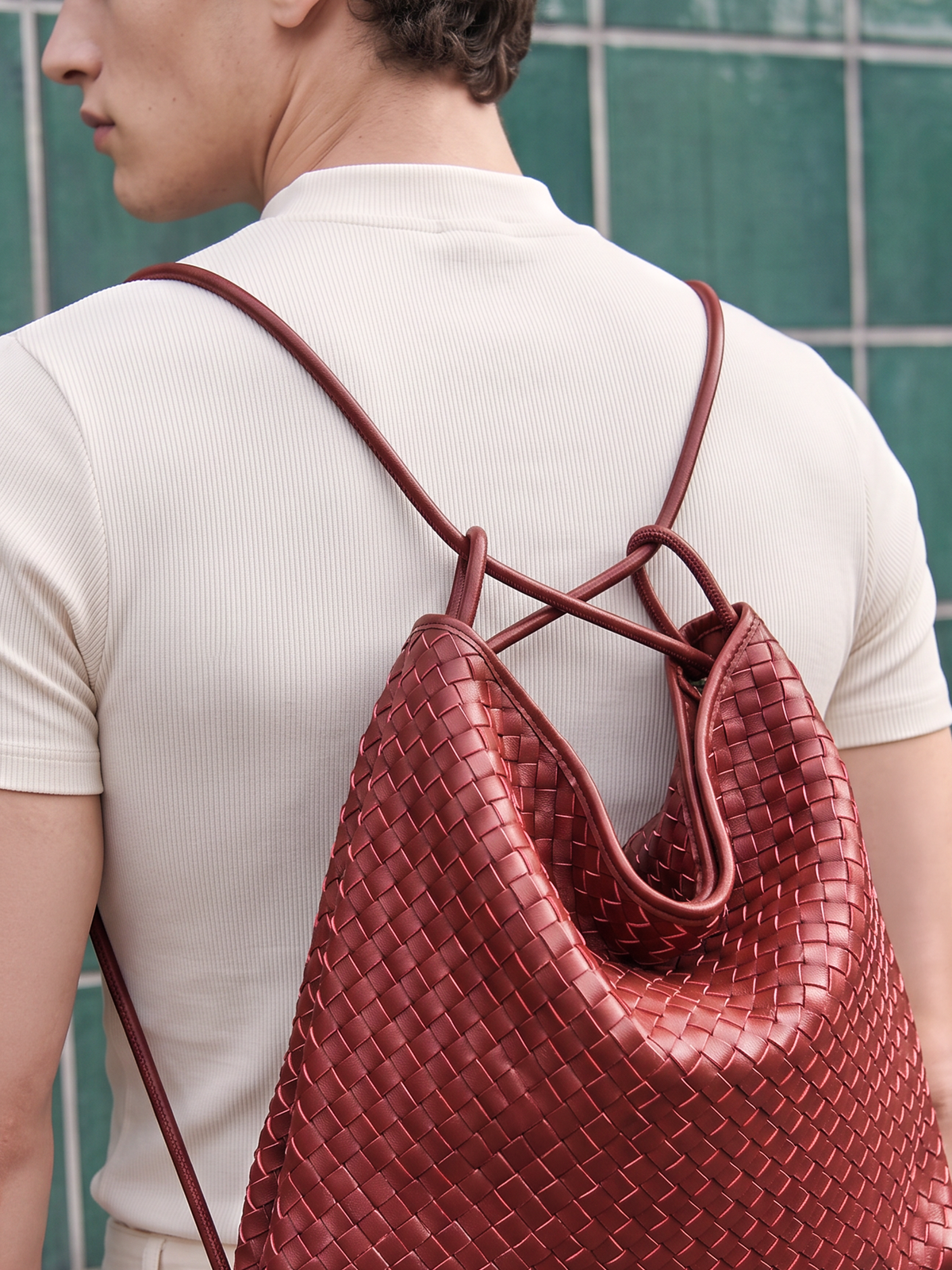 Versa Burgundy Woven Convertible Leather Tote