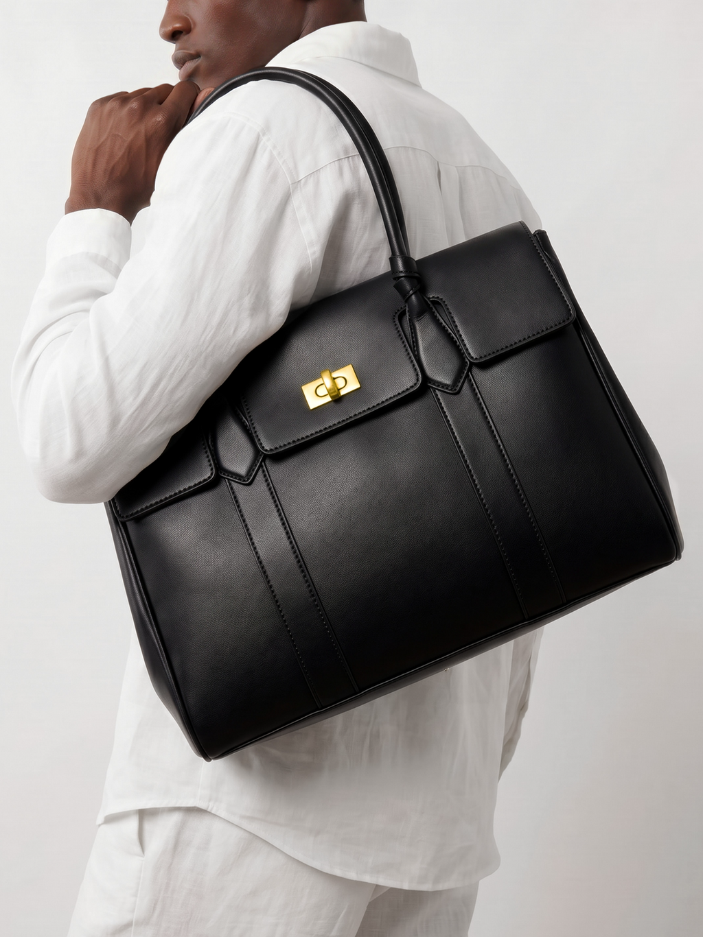 Domus Black Leather Top Handle Bag