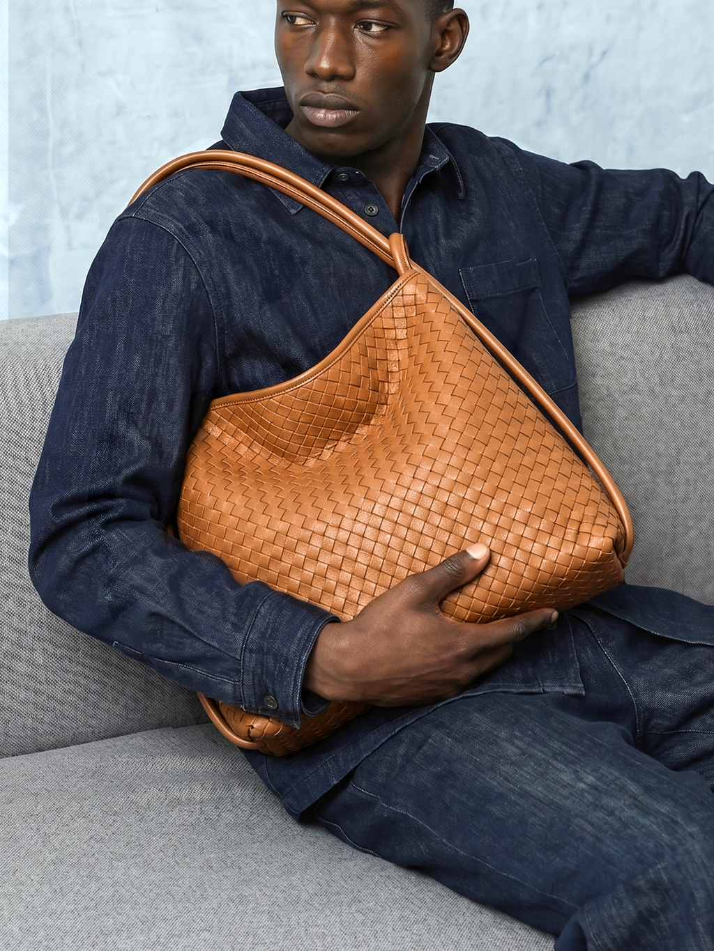 Versa Tan Brown Woven Convertible Leather Tote