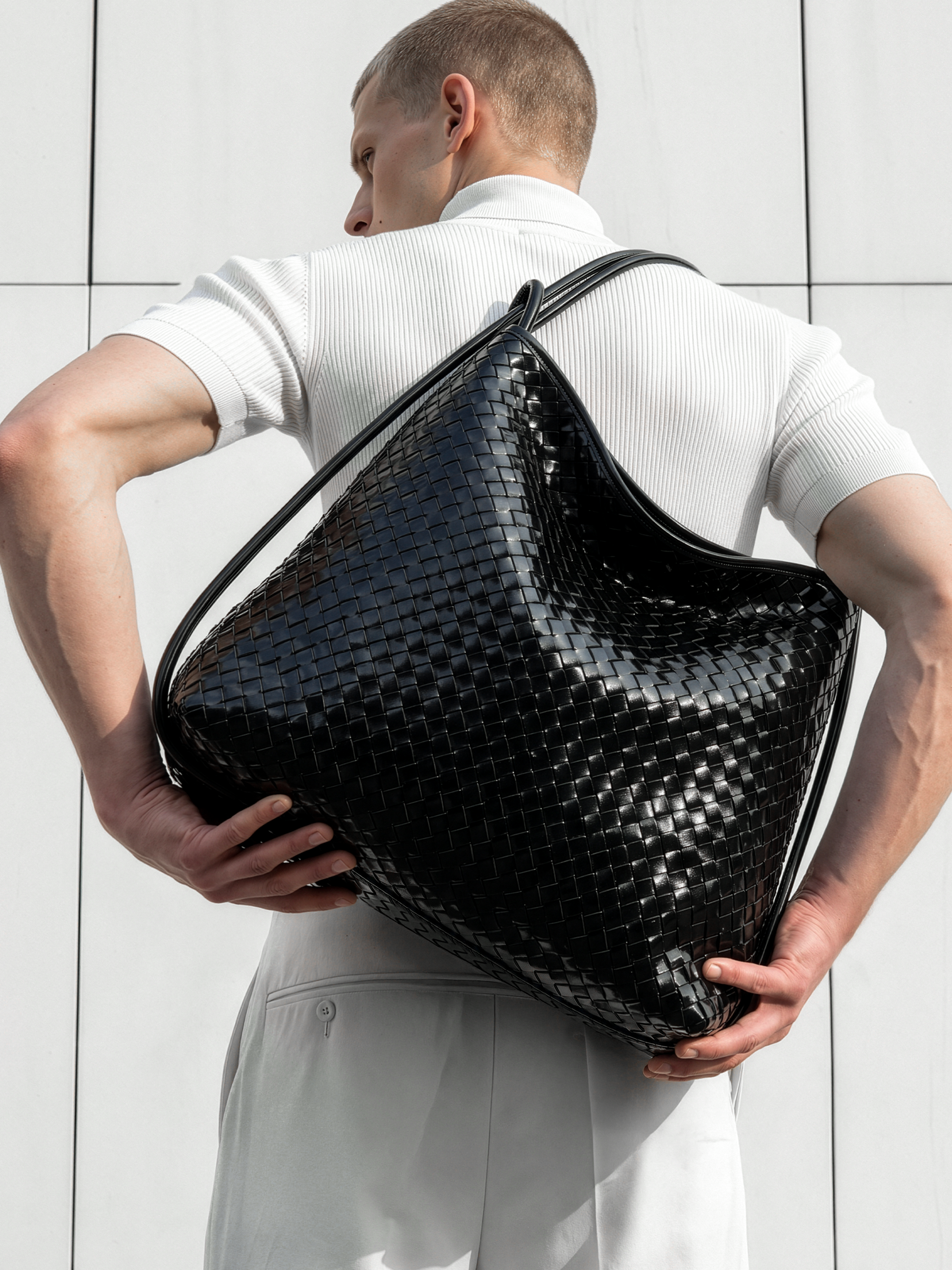 Versa Black Woven Convertible Leather Tote