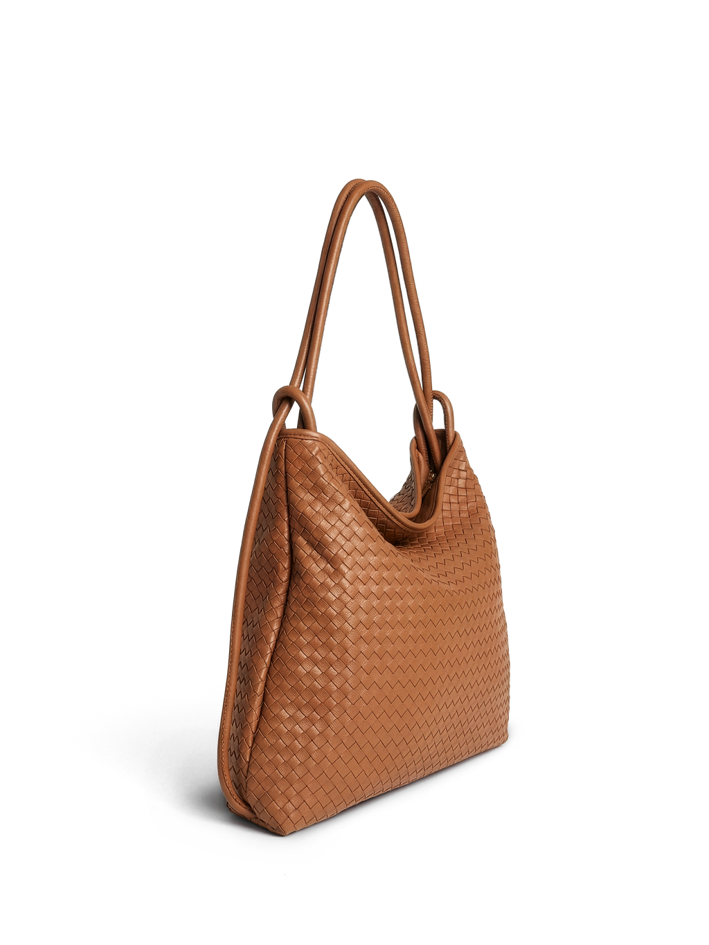 Versa Large Tan Brown Woven Convertible Leather Tote