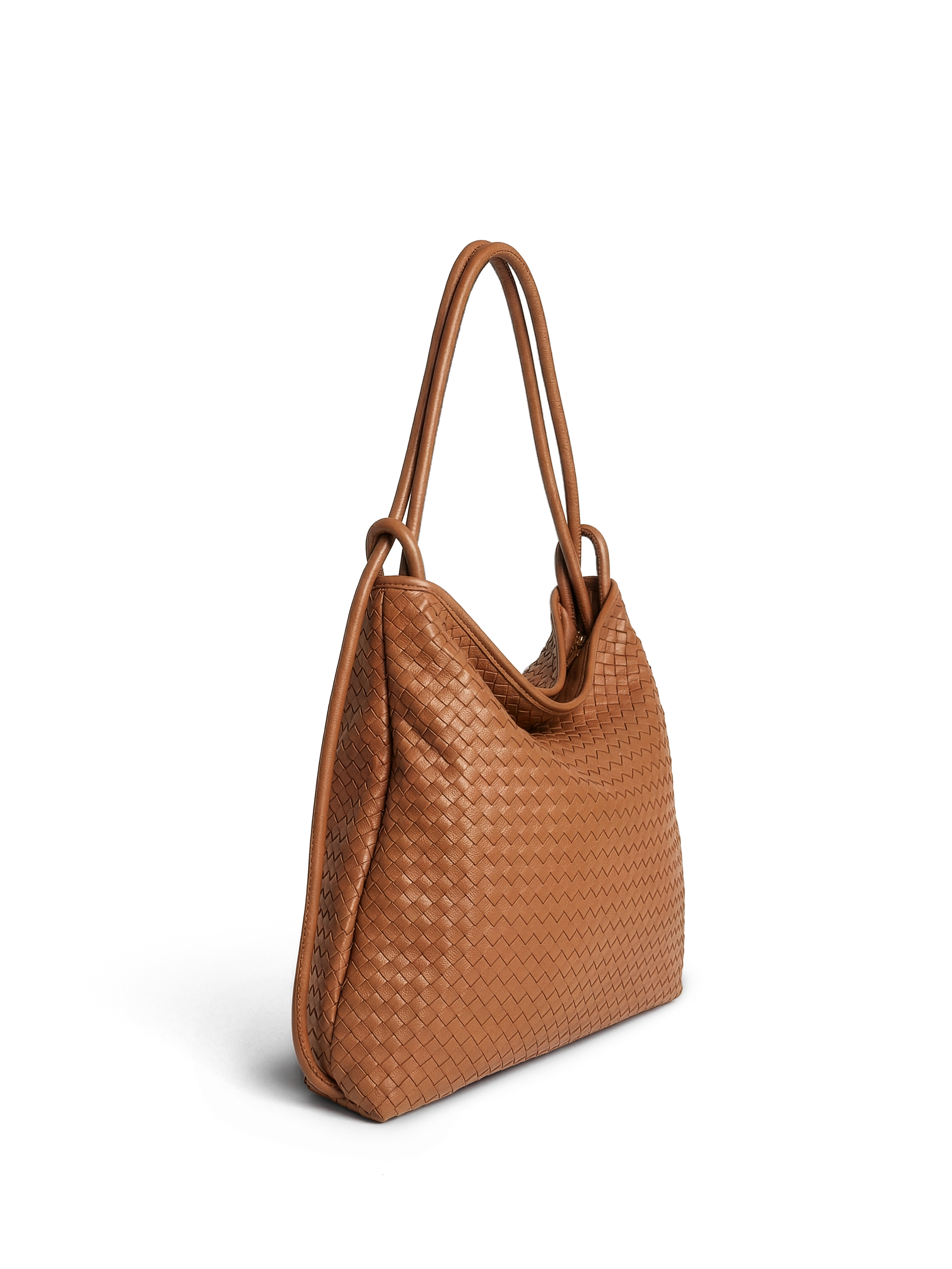 Versa Large Tan Brown Woven Convertible Leather Tote