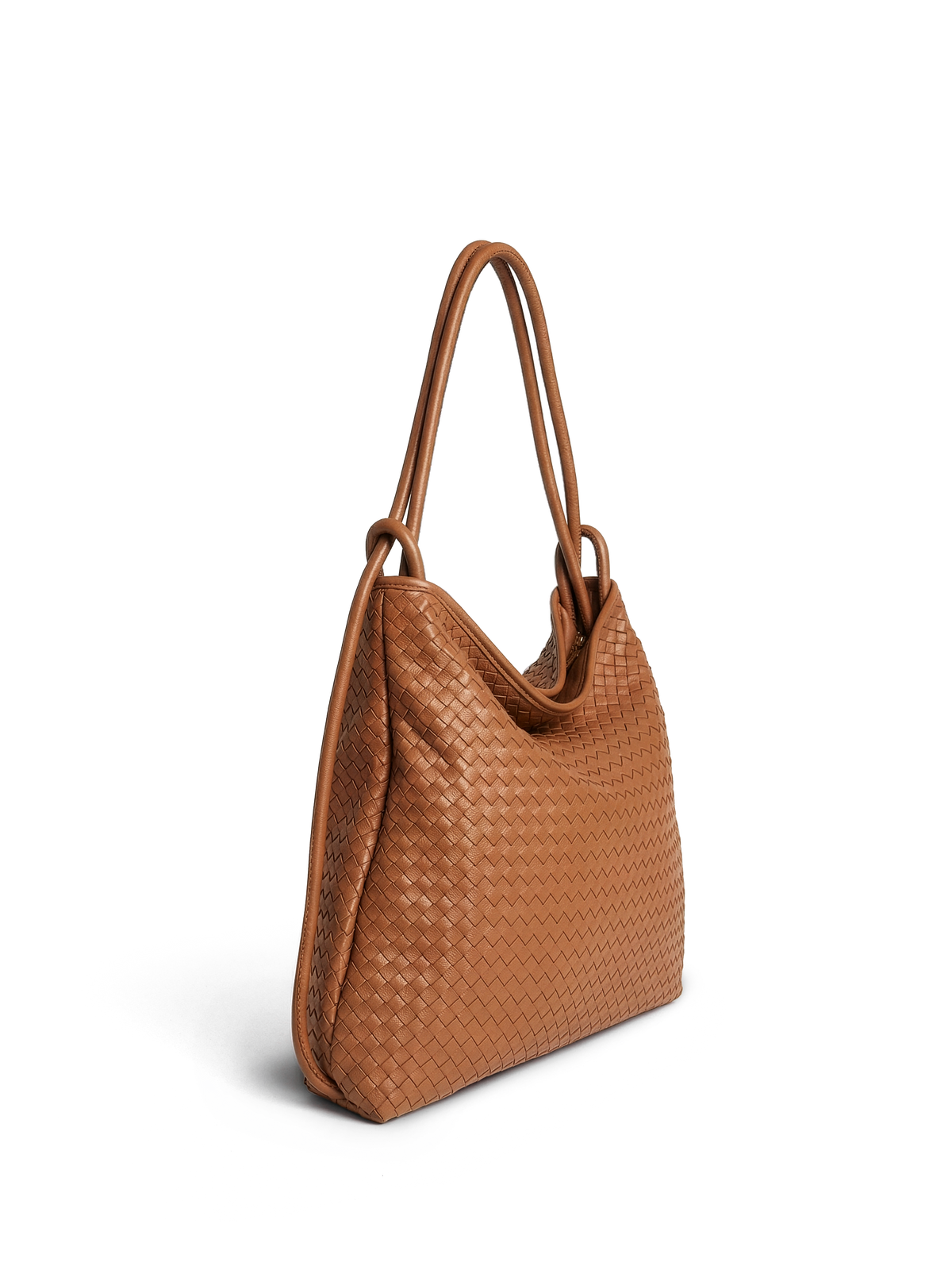 Versa Large Tan Brown Woven Convertible Leather Tote