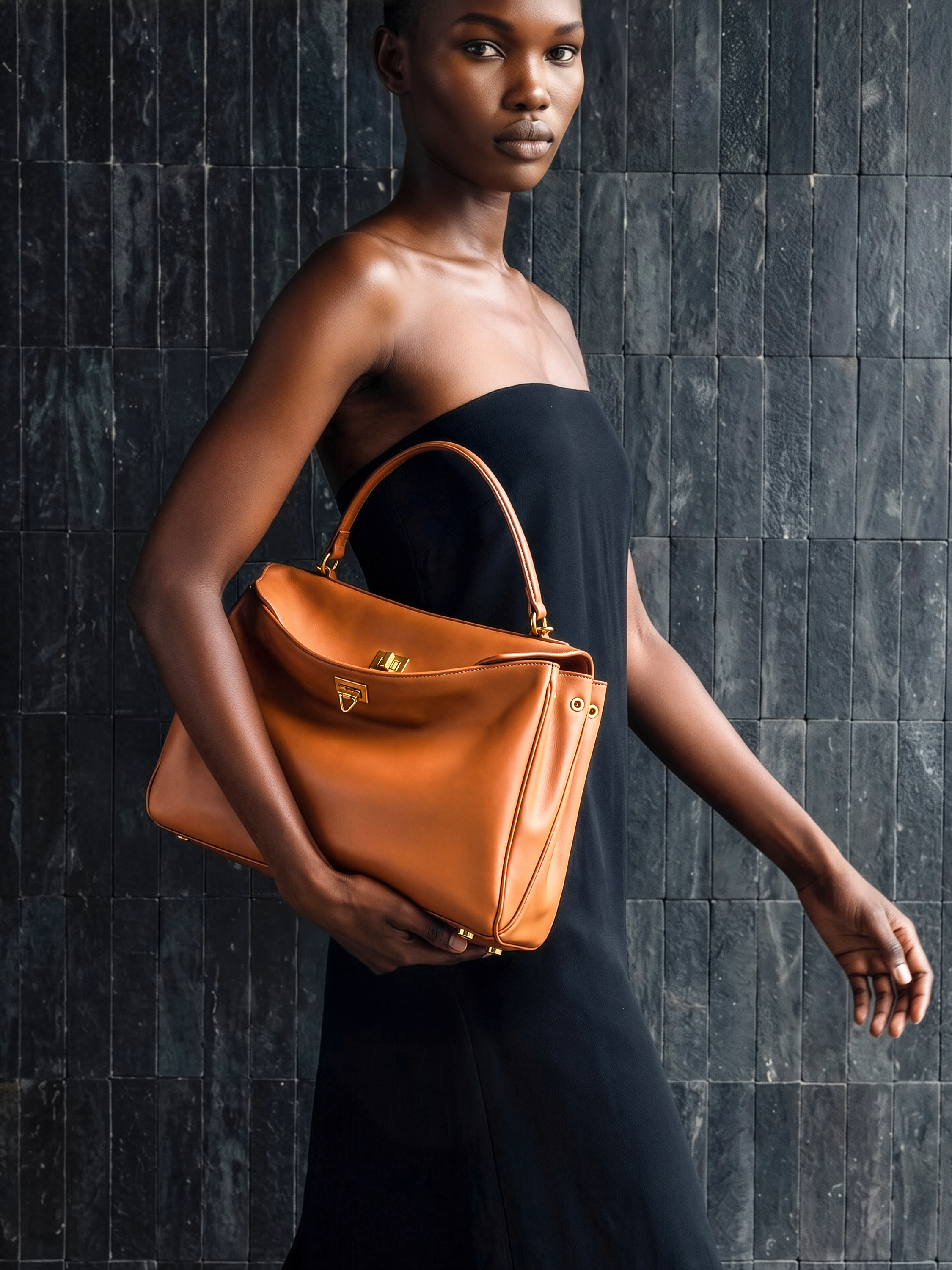 Soluta Brown Leather Top Handle Bag