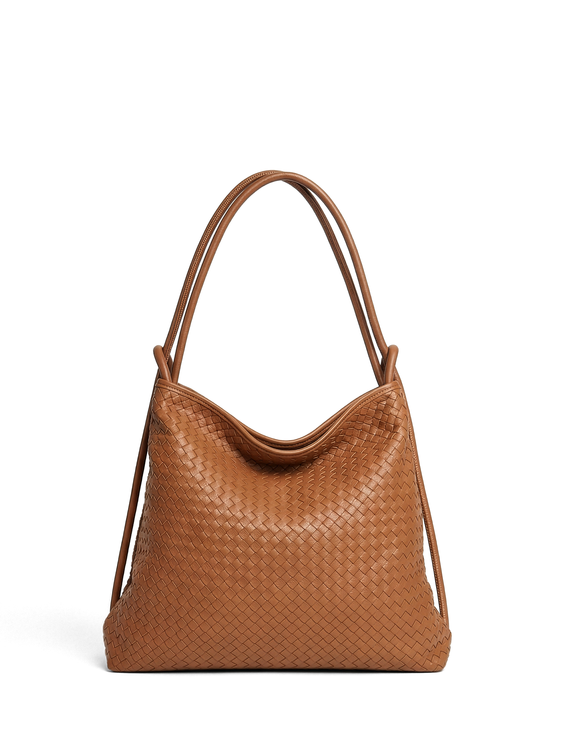 Versa Large Tan Brown Woven Convertible Leather Tote