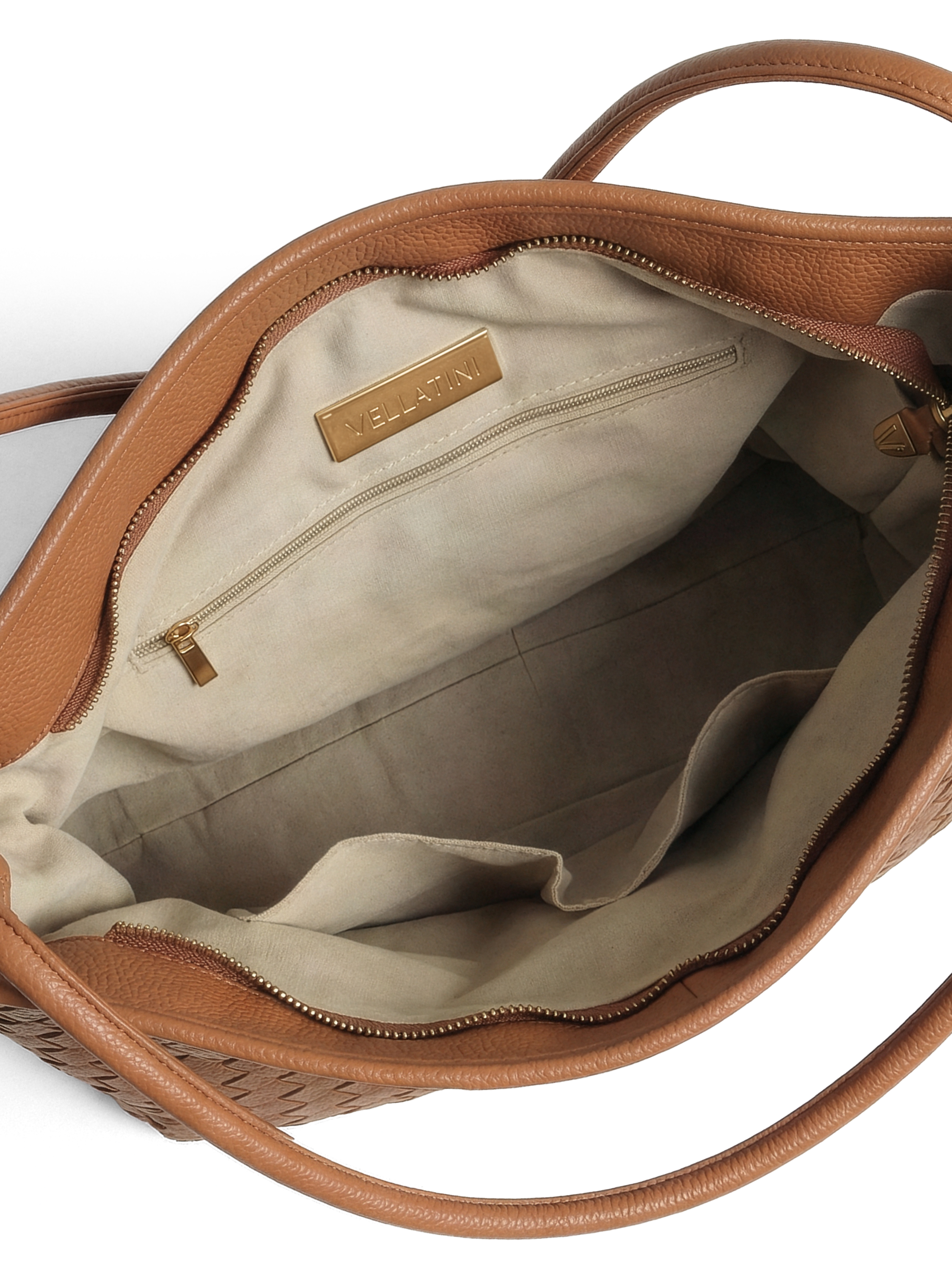 Versa Large Tan Brown Woven Convertible Leather Tote