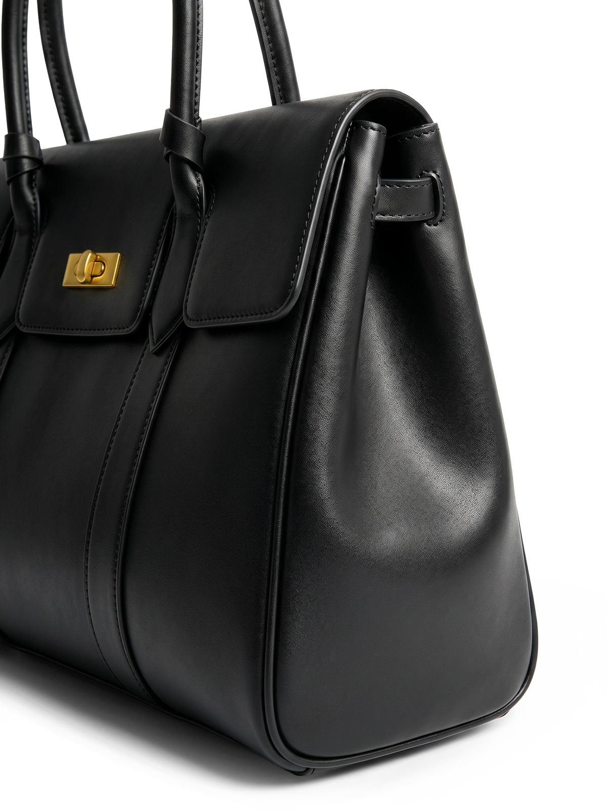 Domus Black Leather Top Handle Bag