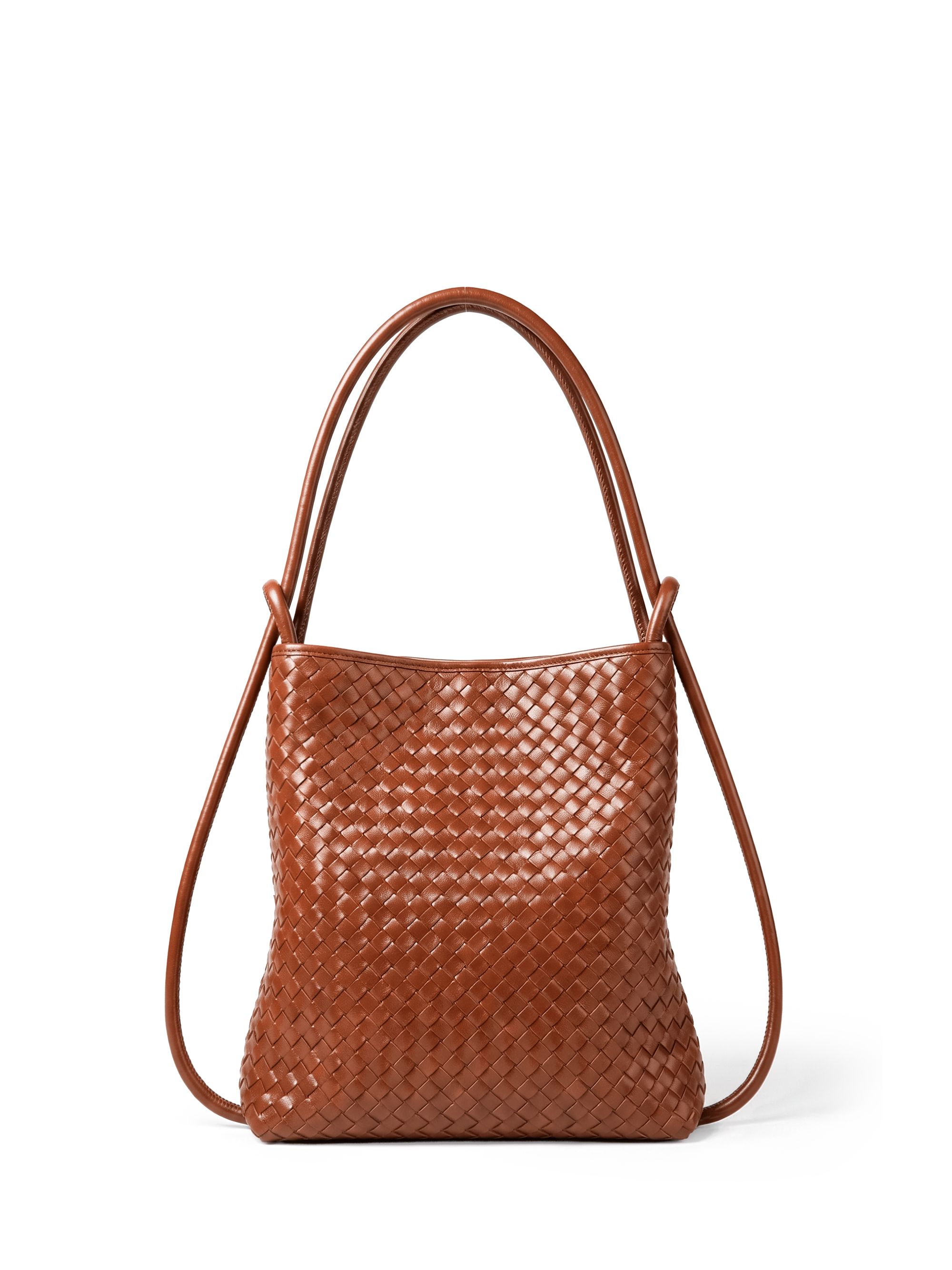 Mini Versa Caramel Woven Convertible Leather Tote