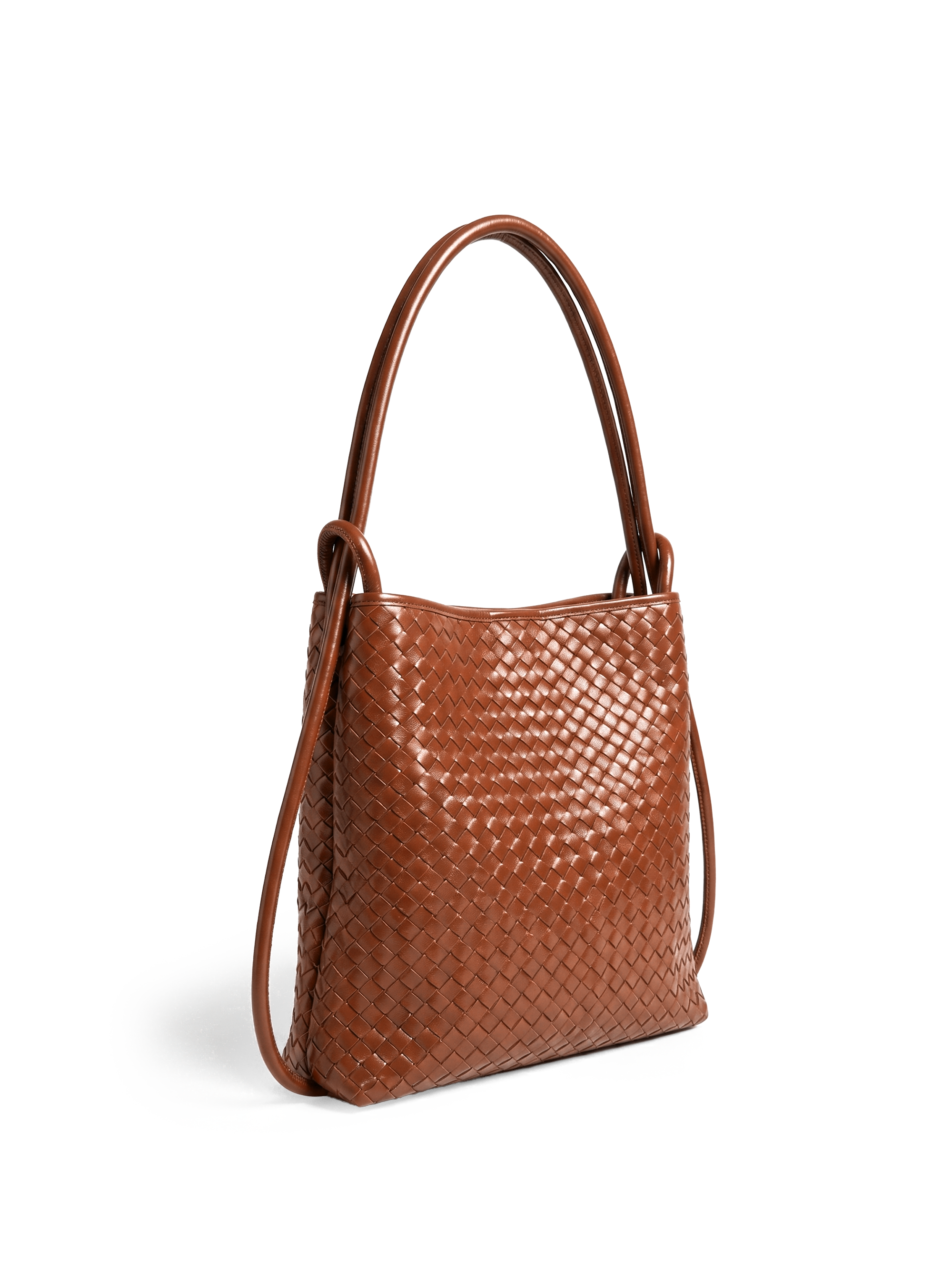 Mini Versa Caramel Woven Convertible Leather Tote