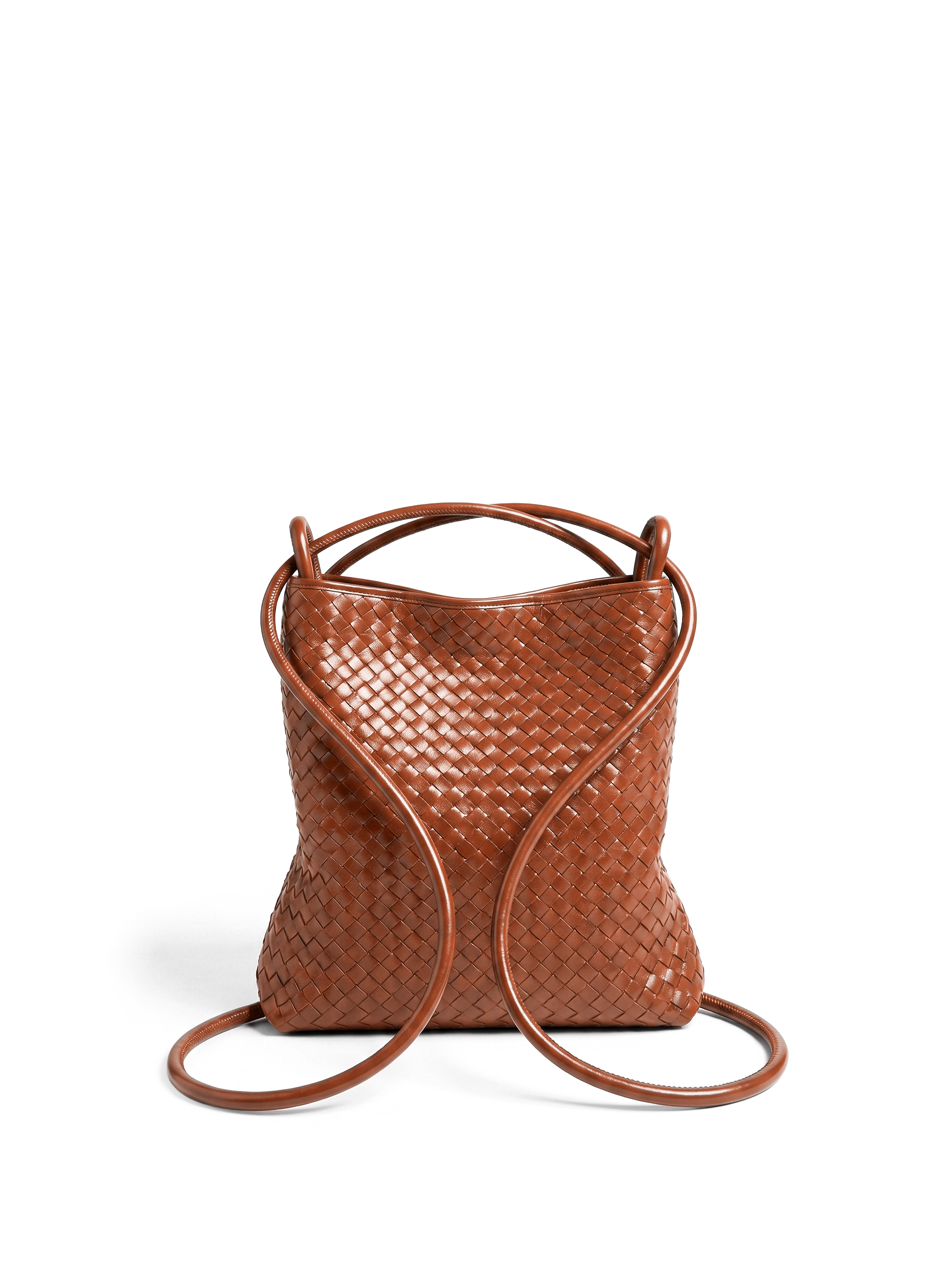 Mini Versa Caramel Woven Convertible Leather Tote