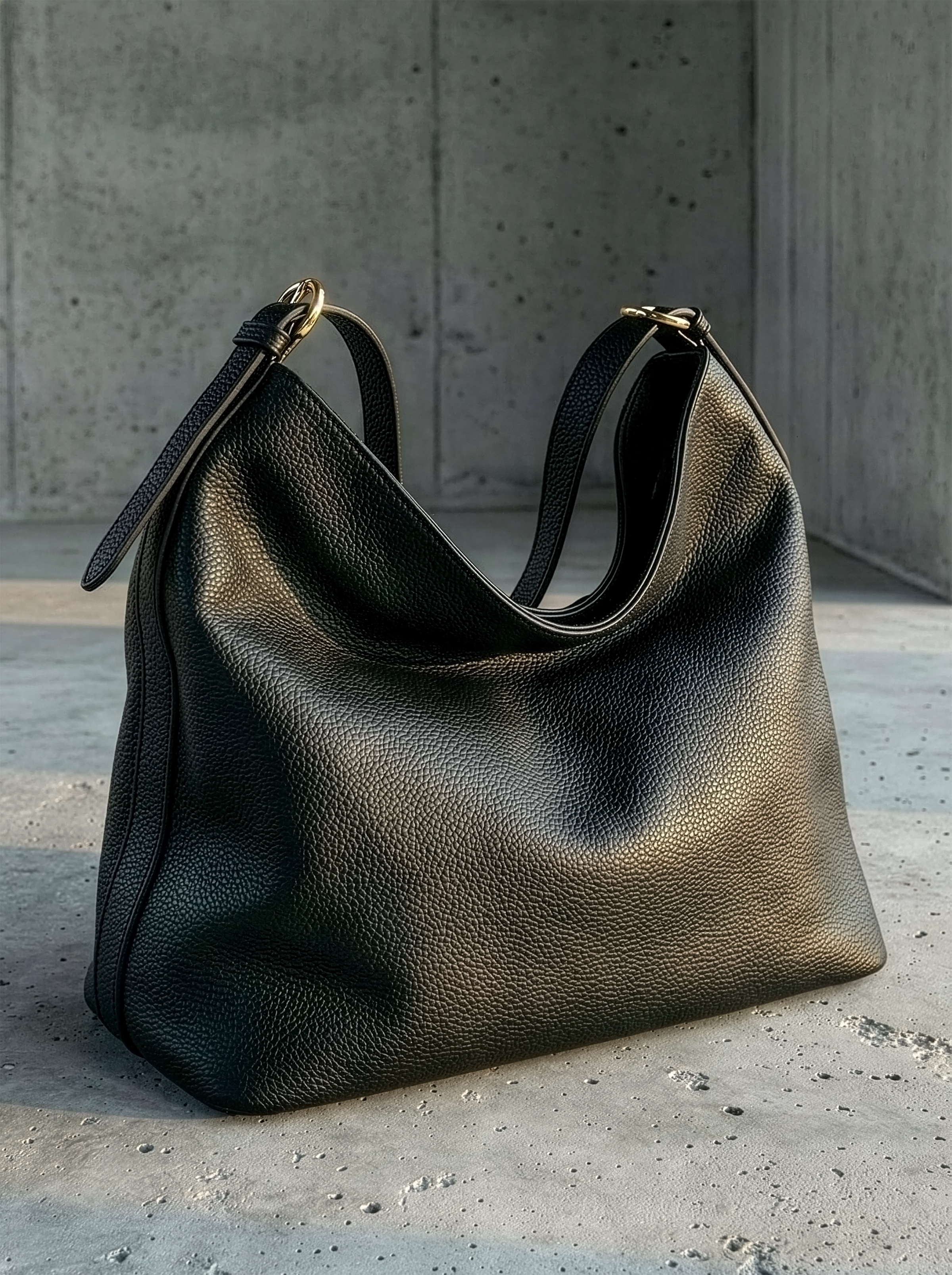 Veluna Black Leather Hobo Bag