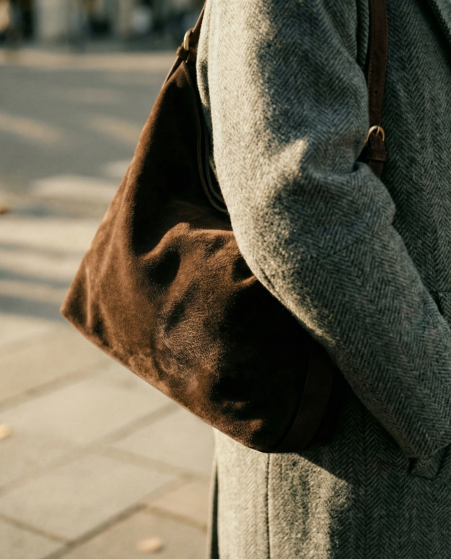 Veluna Dark Chocolate Suede Hobo Bag