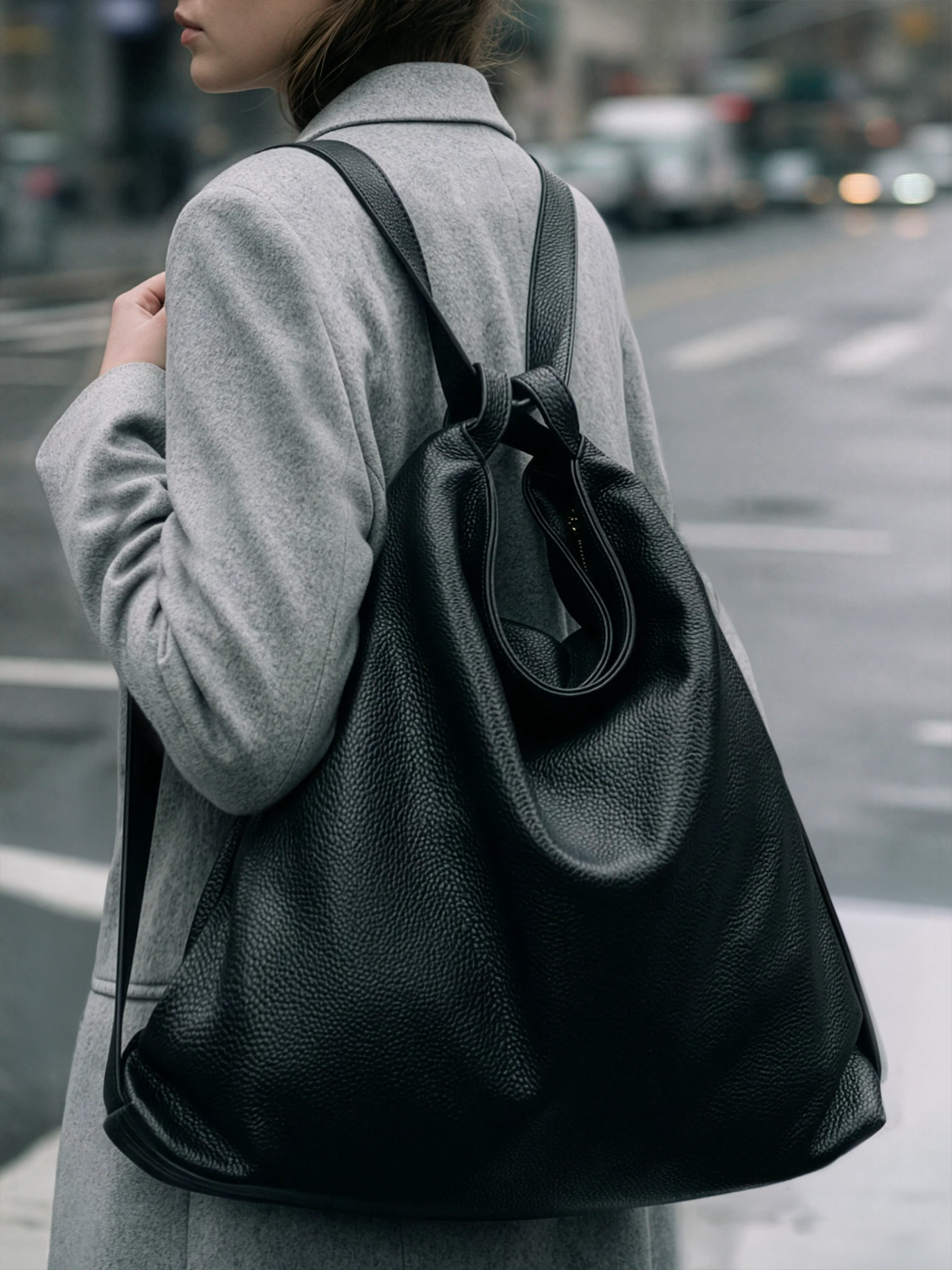 Versa Large Black Convertible Leather Tote