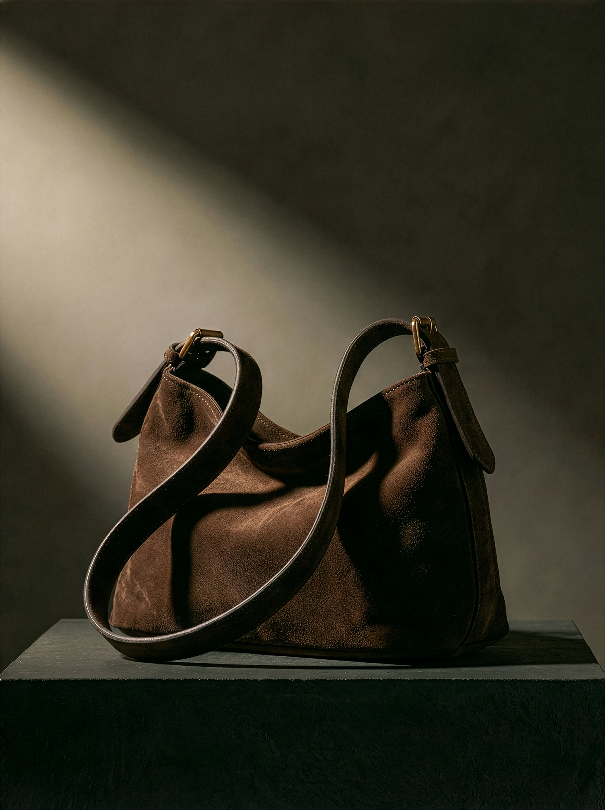 Alessa Dark Chocolate Suede Shoulder Bag
