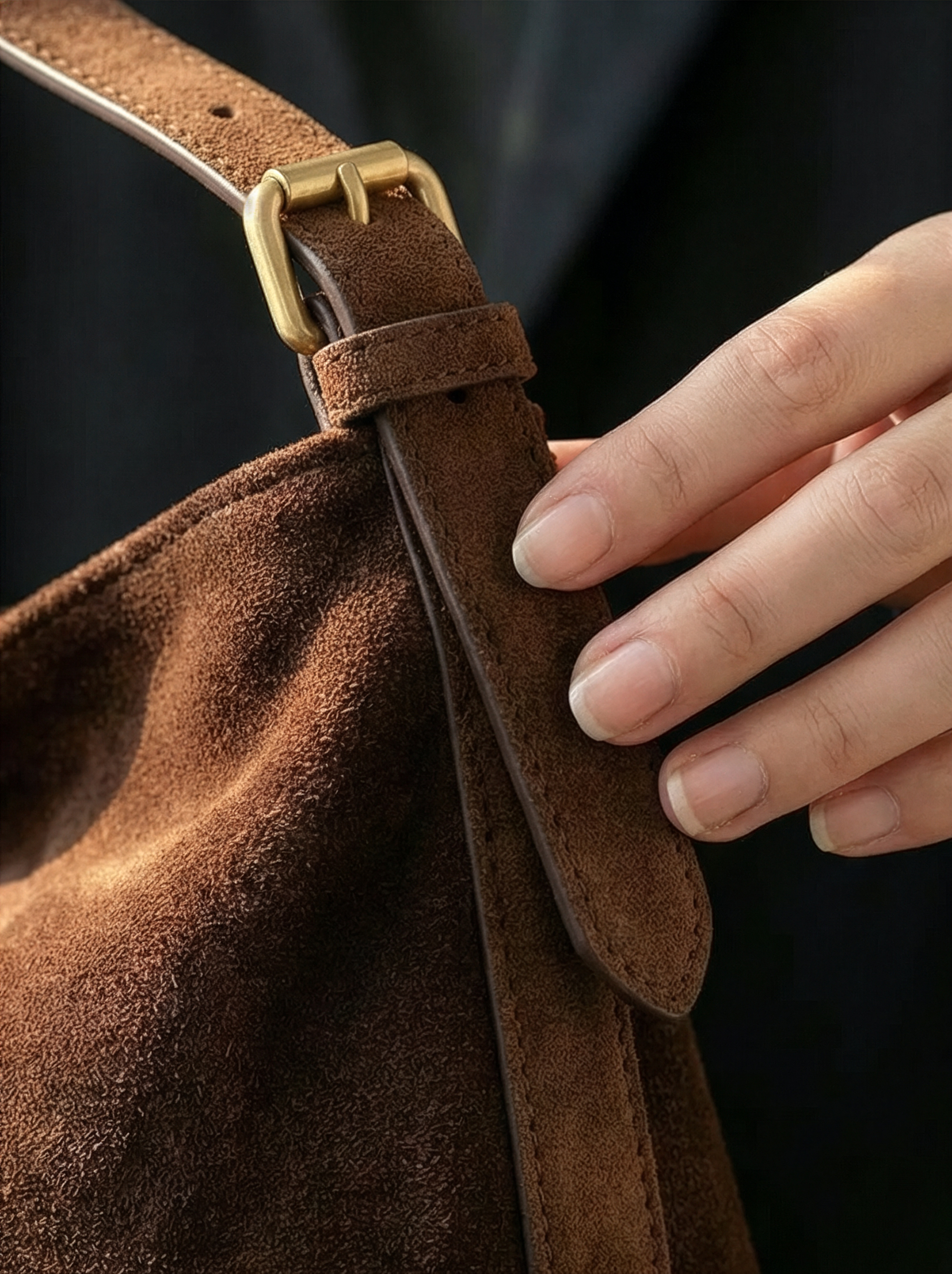 Alessa Dark Chocolate Suede Shoulder Bag