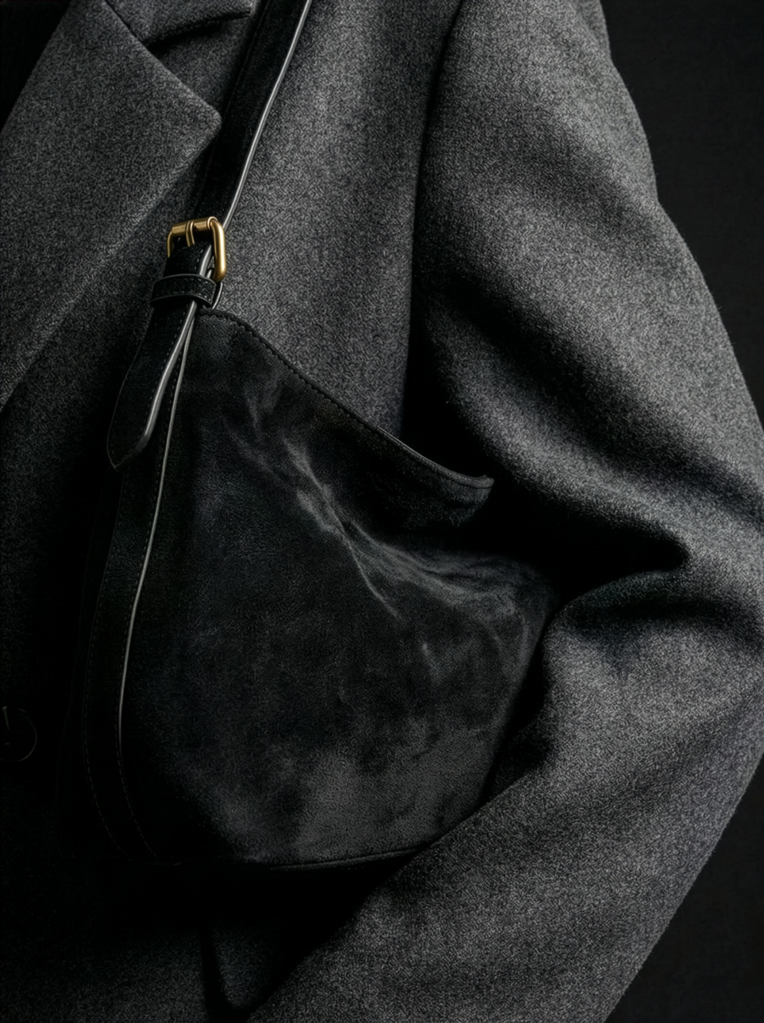 Alessa Black Suede Shoulder Bag