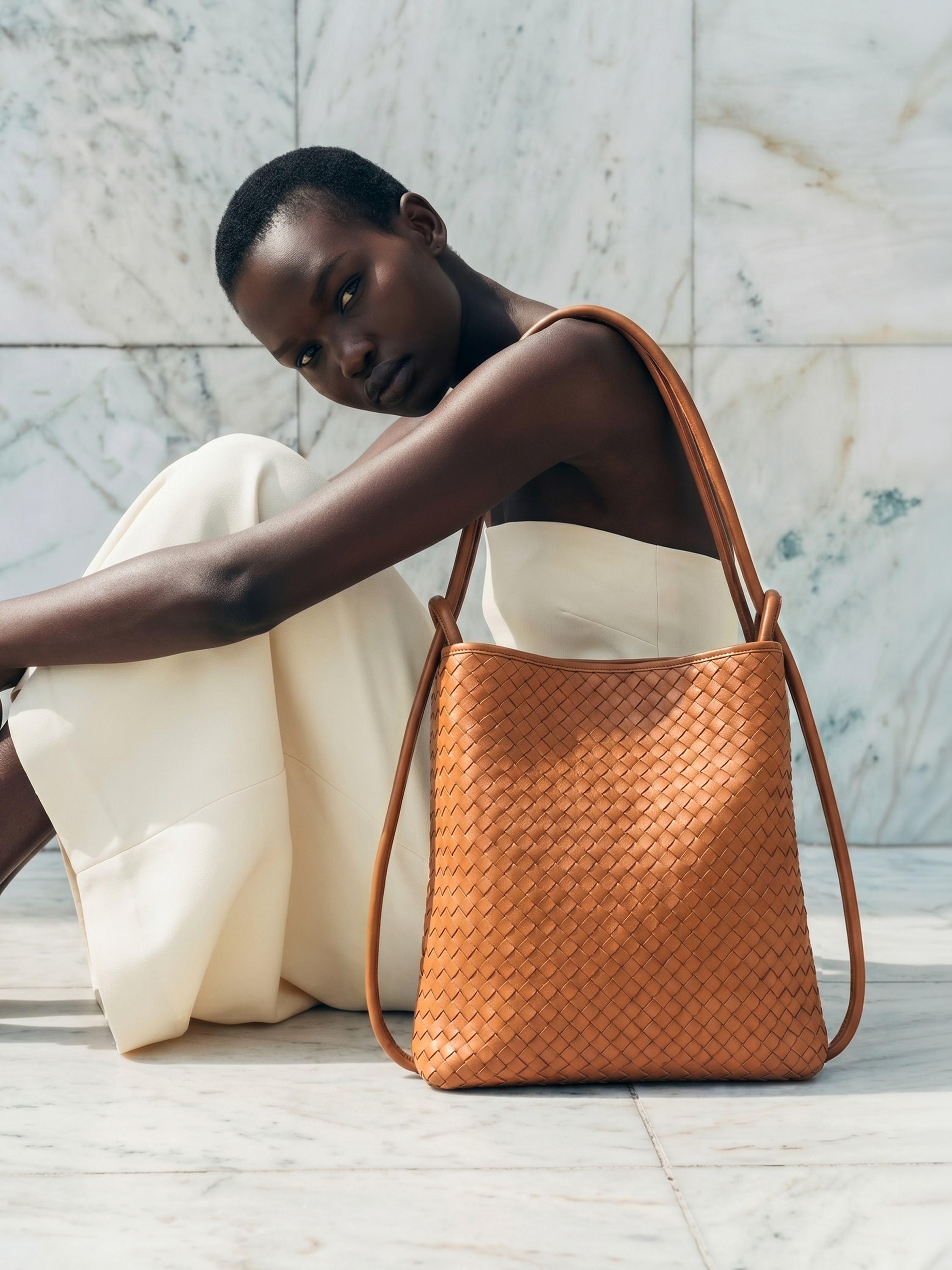 Mini Versa Tan Woven Convertible Leather Tote